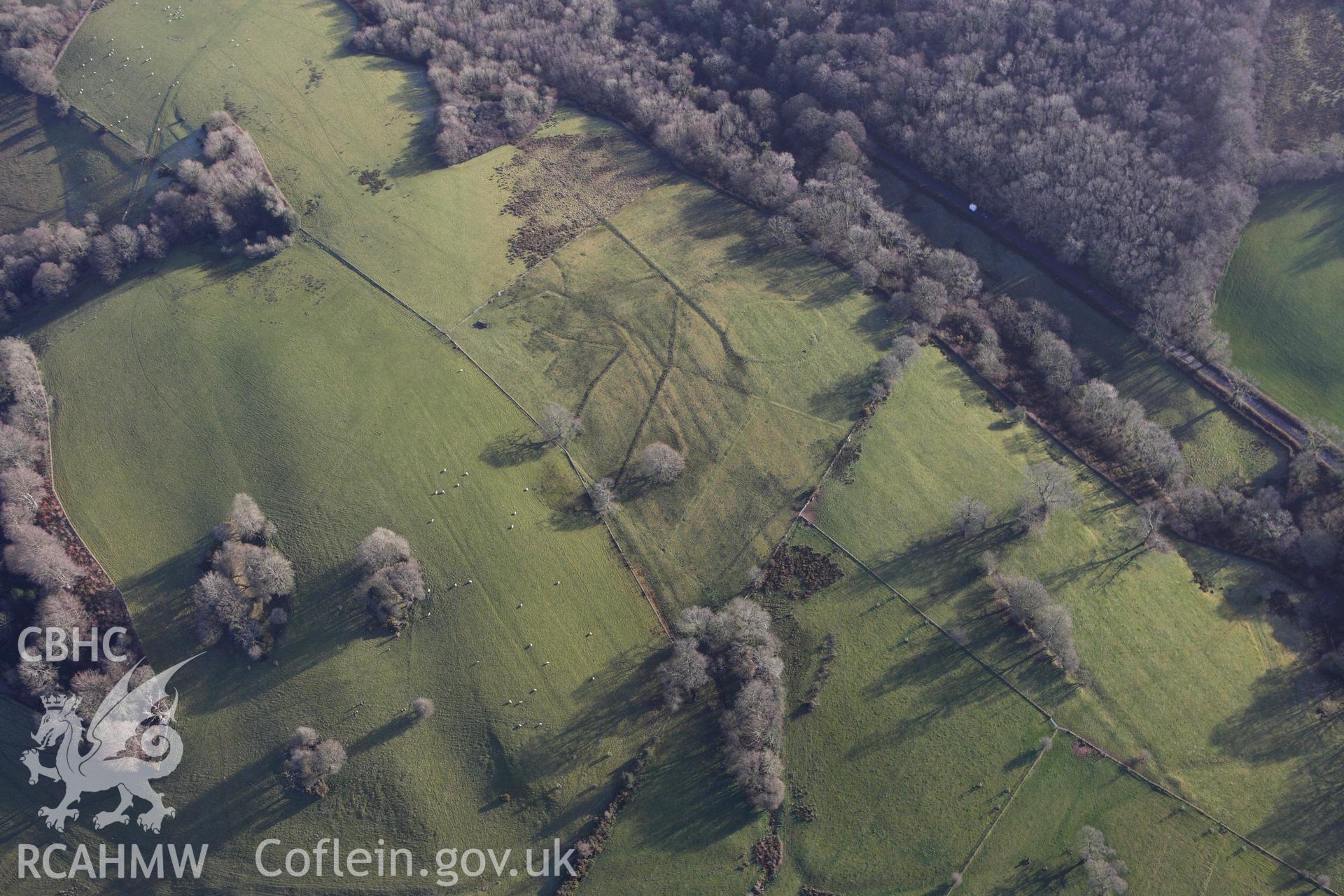 RCAHMW colour oblique photograph of Middleton Hall Park, tree planting circles north-west of Clearbrook woods. Taken by Toby Driver on 27/01/2012.