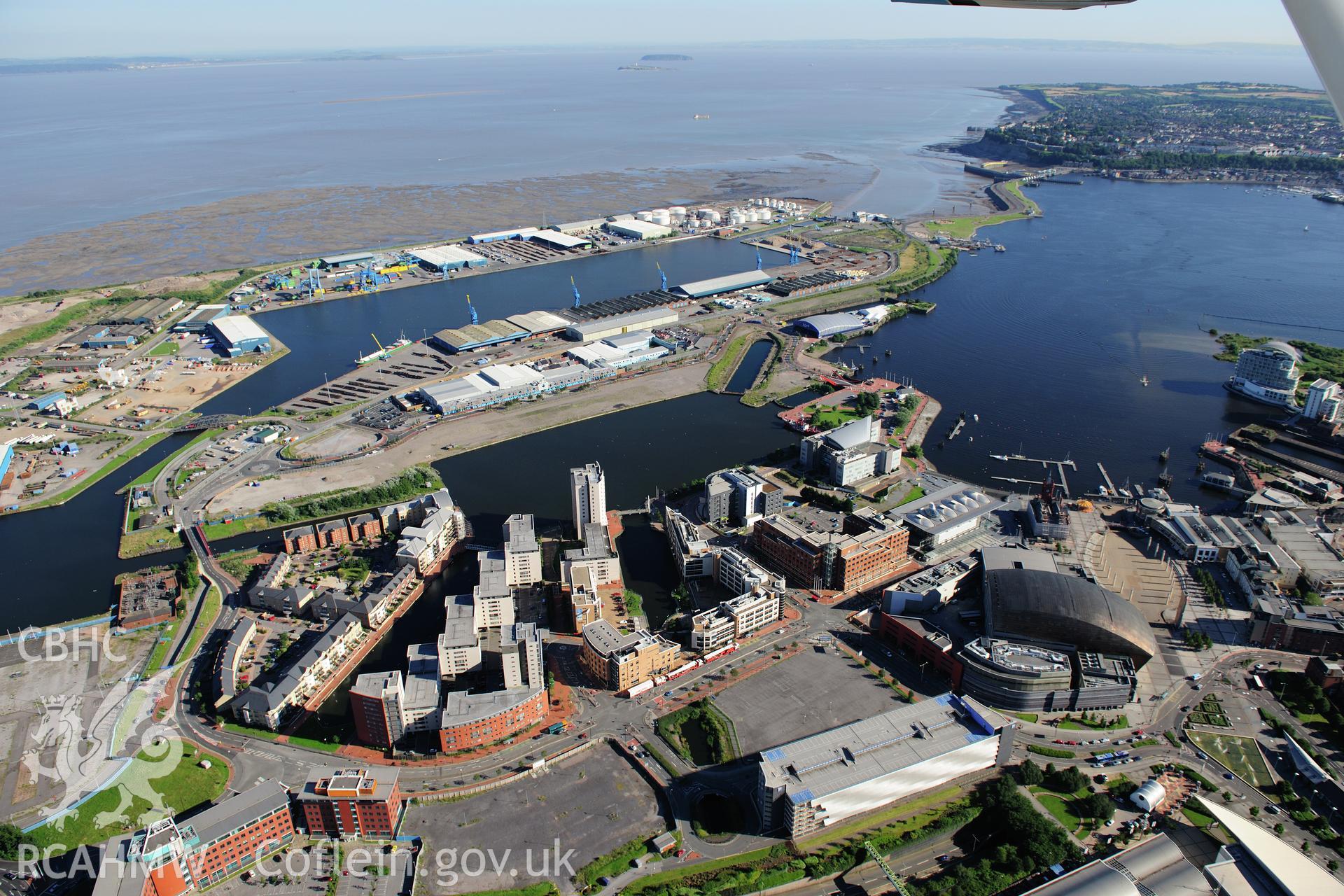 RCAHMW colour oblique photograph of Roath Basin, Cardiff Docks. Taken by Toby Driver on 24/07/2012.