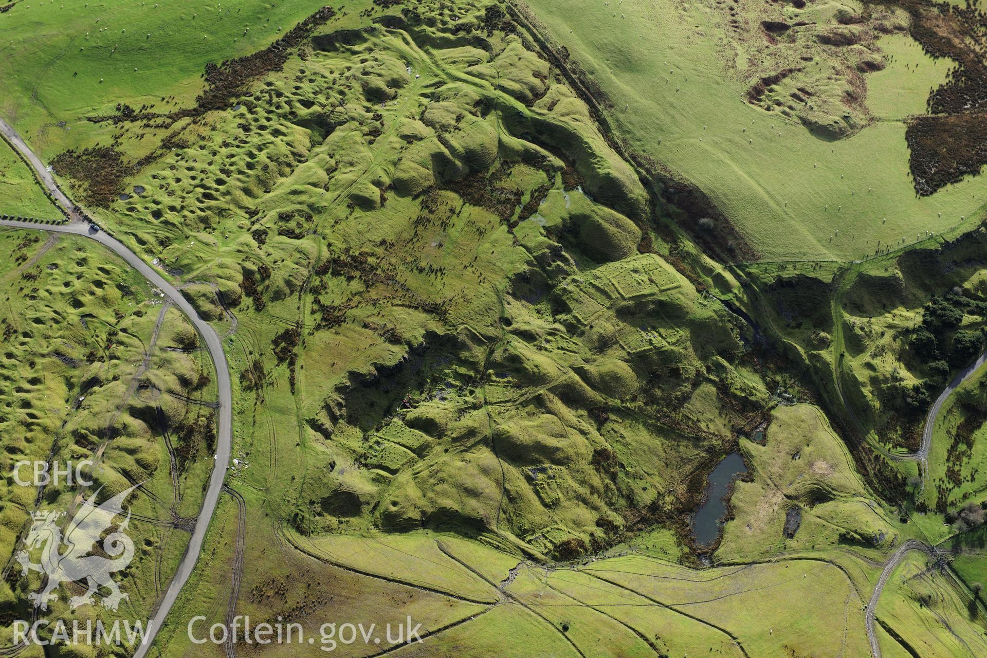 RCAHMW colour oblique photograph of Ffos y Fran ironstone worker's village. Taken by Toby Driver on 28/11/2012.