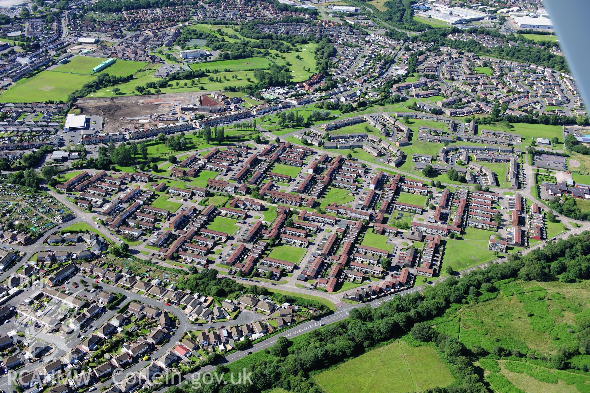 RCAHMW colour oblique photograph of Caerphilly, Housing Estate. Taken by Toby Driver on 24/07/2012.