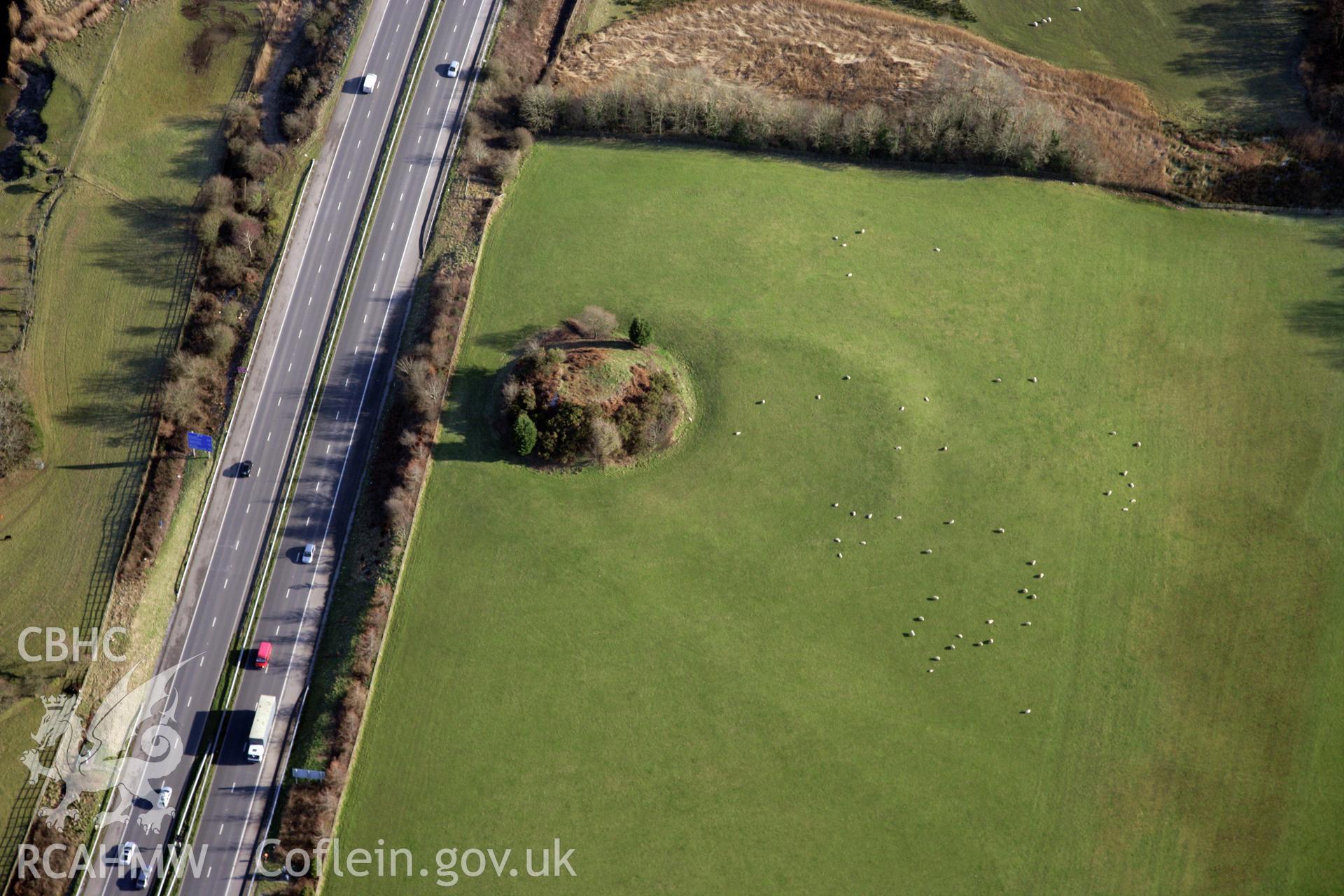 RCAHMW colour oblique photograph of Llandeillo Castle Mound. Taken by Toby Driver on 02/02/2012.