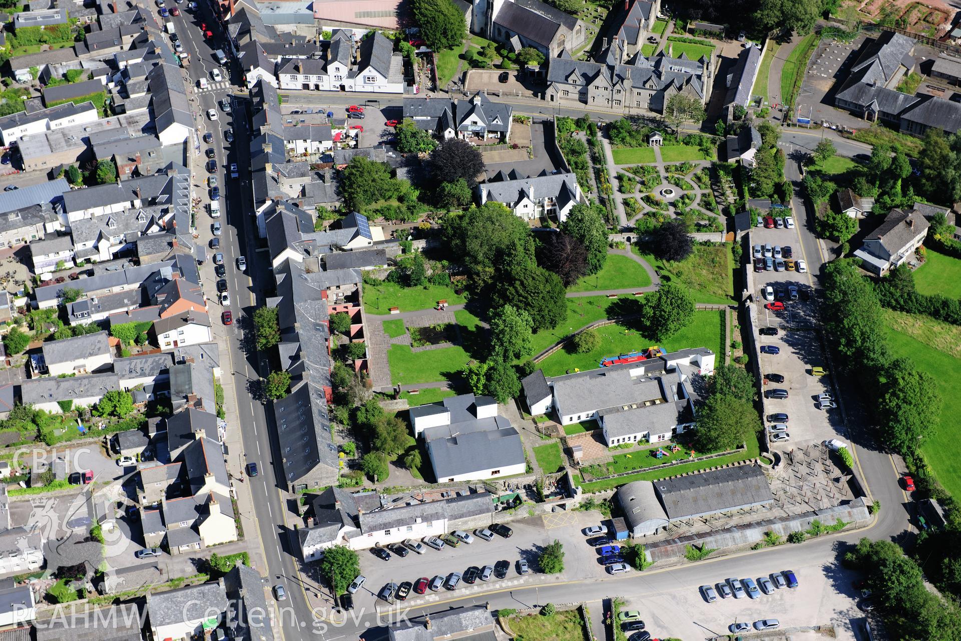 RCAHMW colour oblique photograph of Cowbridge, town walls and South Gate, from west. Taken by Toby Driver on 24/07/2012.