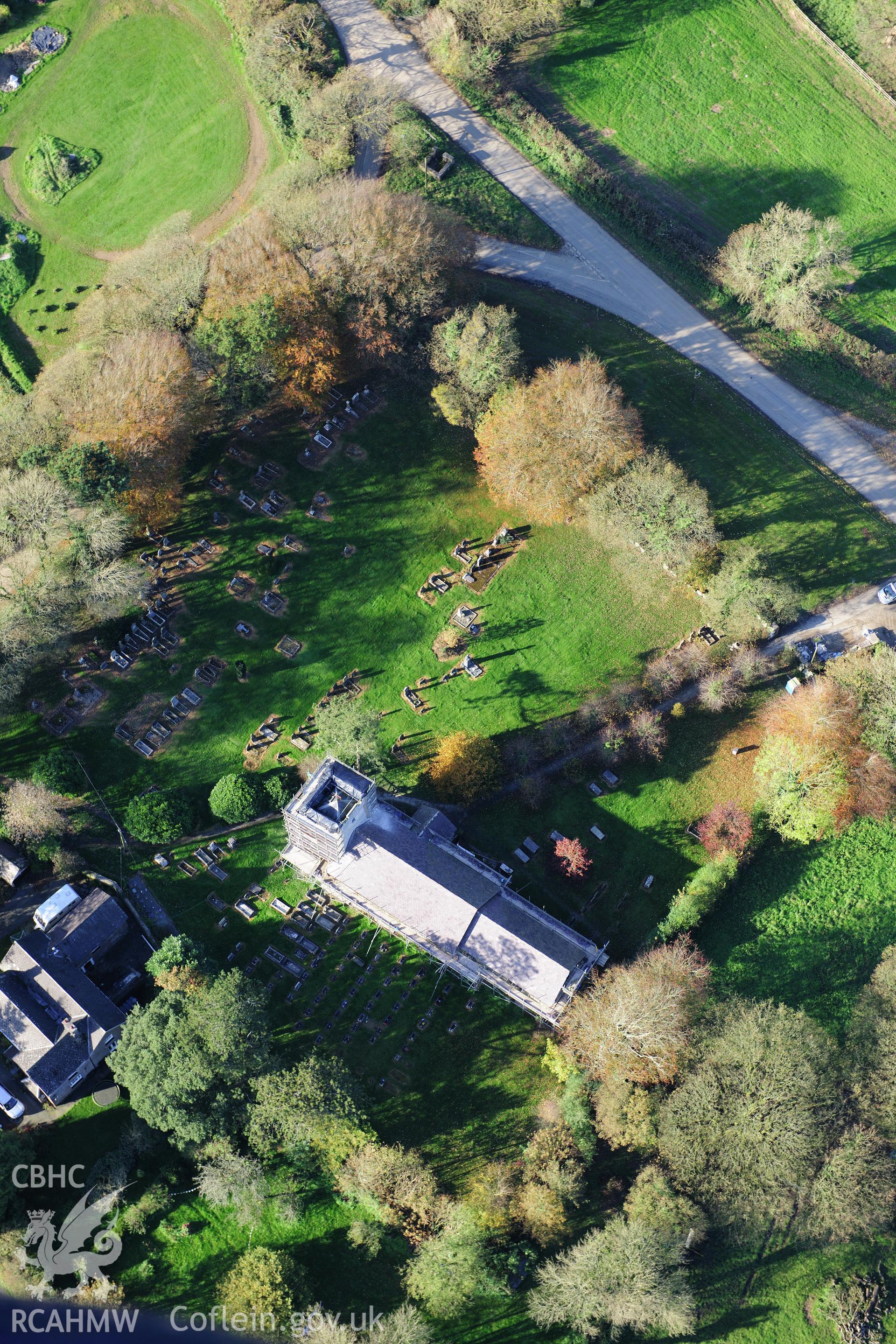 RCAHMW colour oblique photograph of  Wiston Church. Taken by Toby Driver on 26/10/2012.