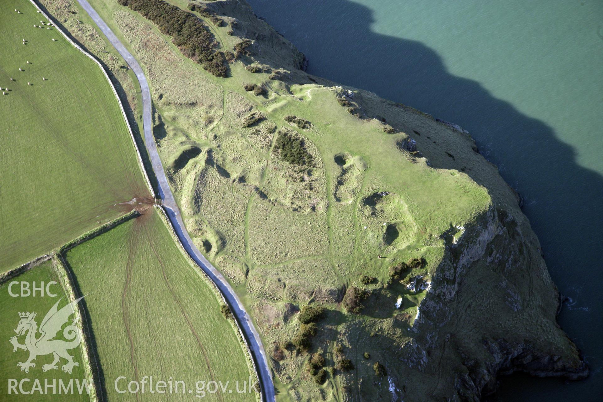 RCAHMW colour oblique photograph of Old Castle Camp. Taken by Toby Driver on 02/02/2012.