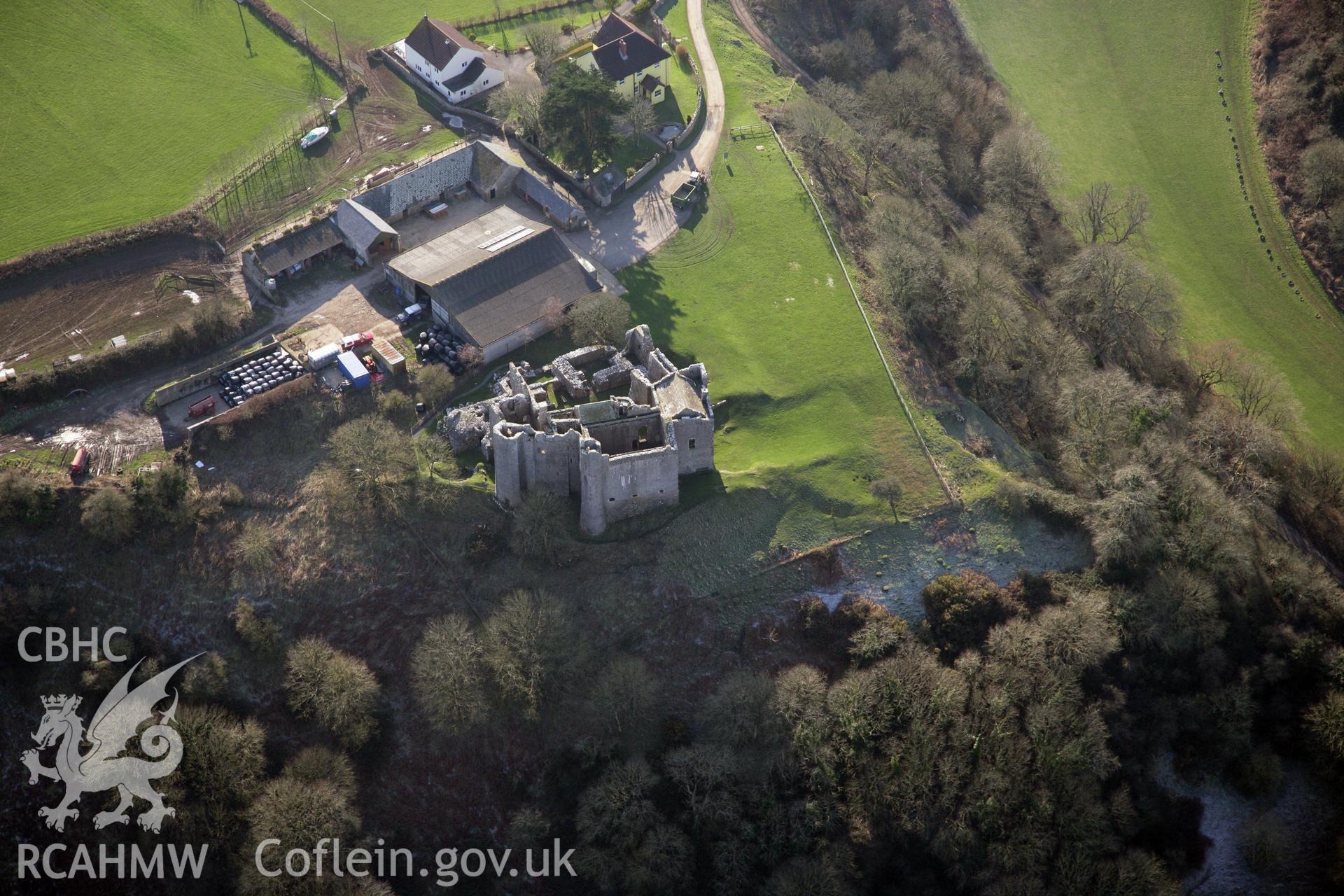 RCAHMW colour oblique photograph of Weobley Castle. Taken by Toby Driver on 02/02/2012.