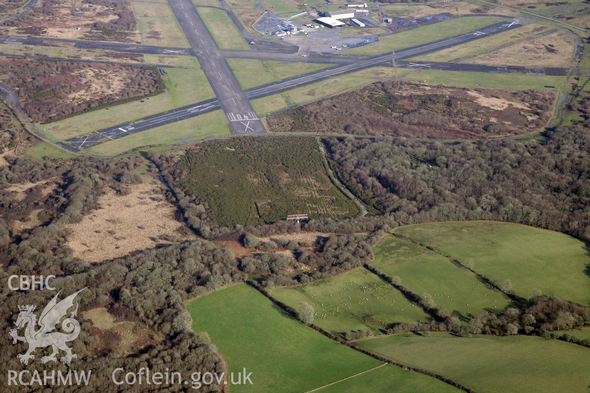 RCAHMW colour oblique photograph of Long View of  Fairwood Common Aerodrome. Taken by Toby Driver on 02/02/2012.