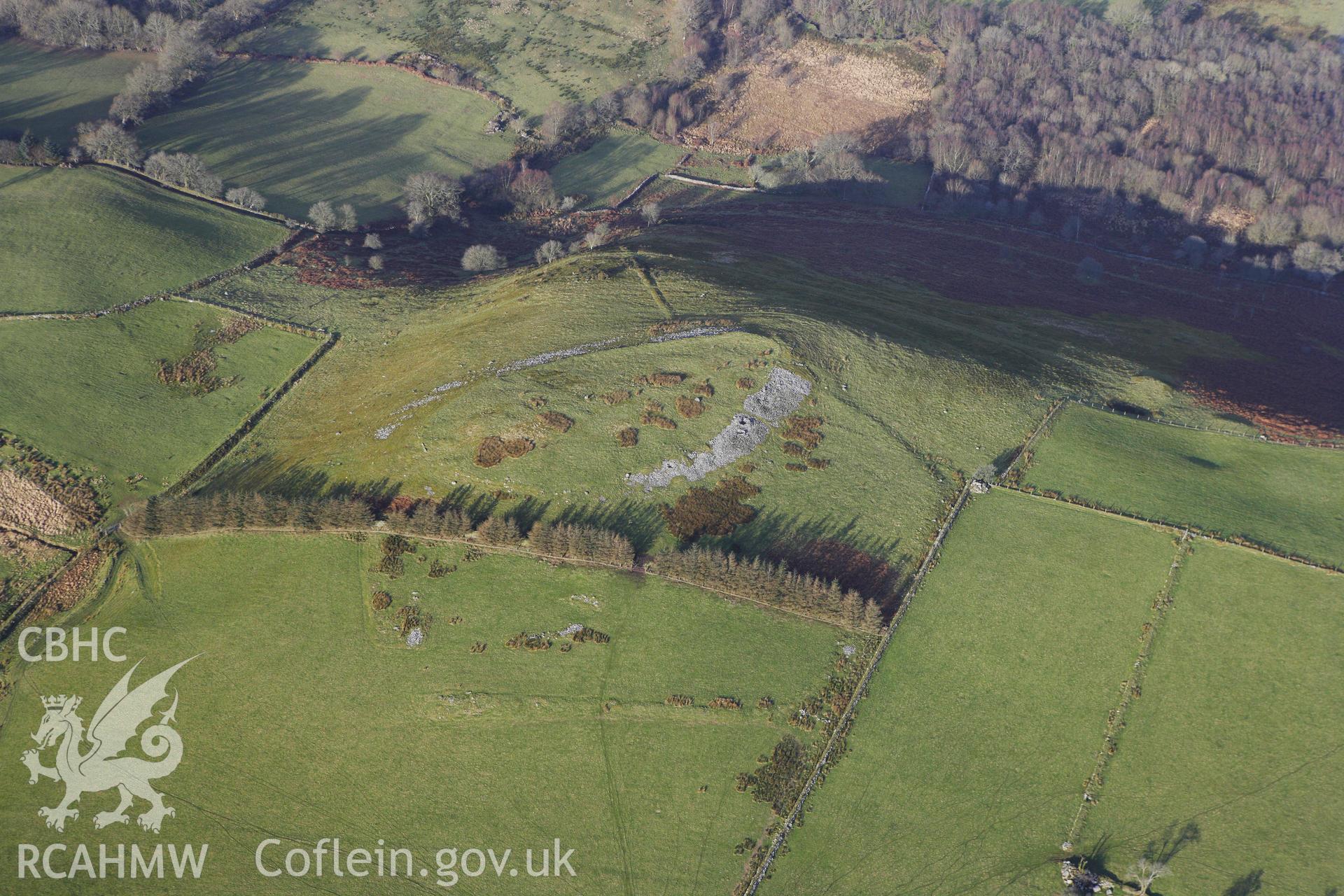 RCAHMW colour oblique photograph of Caer Cadwgan Hillfort. Taken by Toby Driver on 07/02/2012.