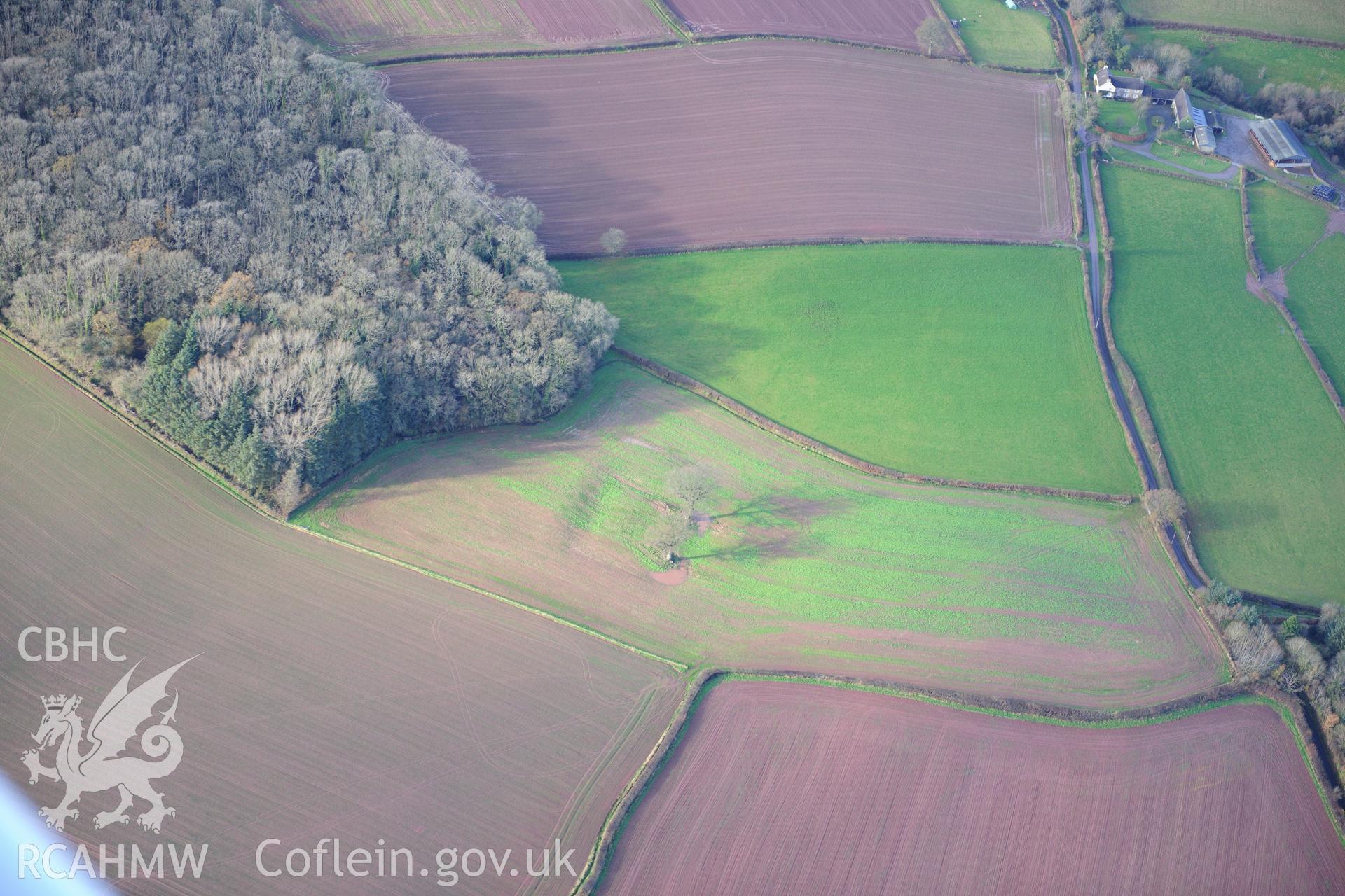 RCAHMW colour oblique photograph of Pont-y-bat moat. Taken by Toby Driver on 23/11/2012.