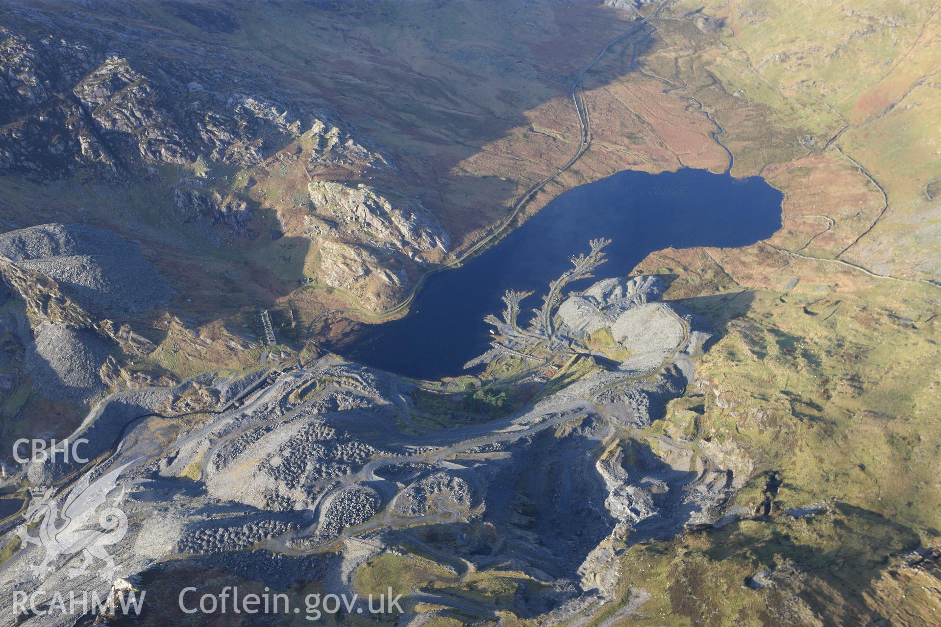 RCAHMW colour oblique photograph of Cwmorthin slate quarry, view from east. Taken by Toby Driver on 13/01/2012.