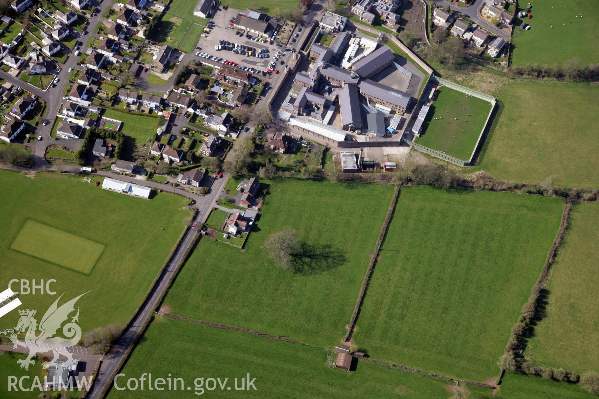 RCAHMW colour oblique photograph of Usk Roman site 'Burrium'. Taken by Toby Driver and Oliver Davies on 28/03/2012.