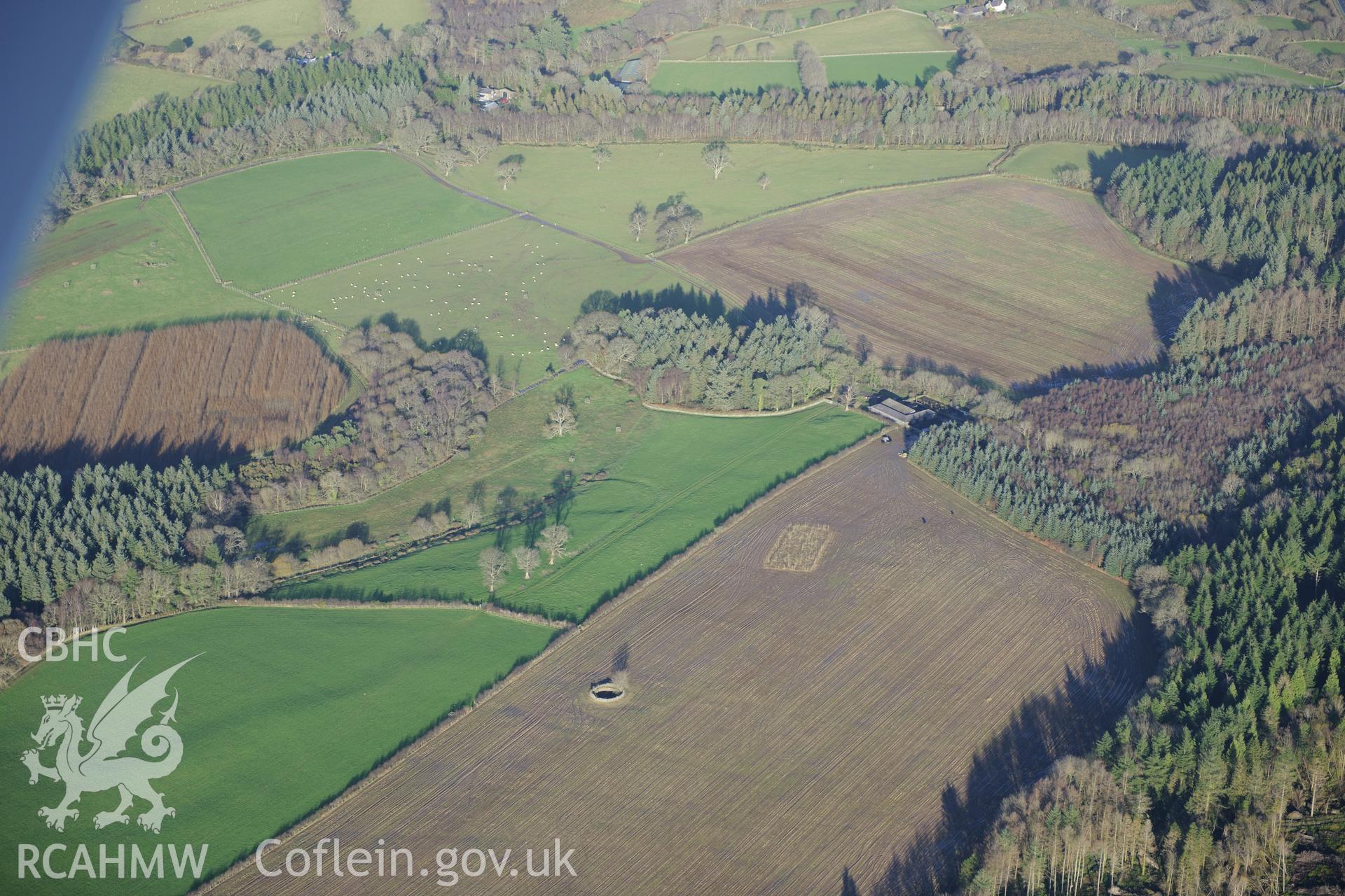 RCAHMW colour oblique photograph of Parc Tyddyn Gwain reservoir. Taken by Toby Driver on 10/12/2012.