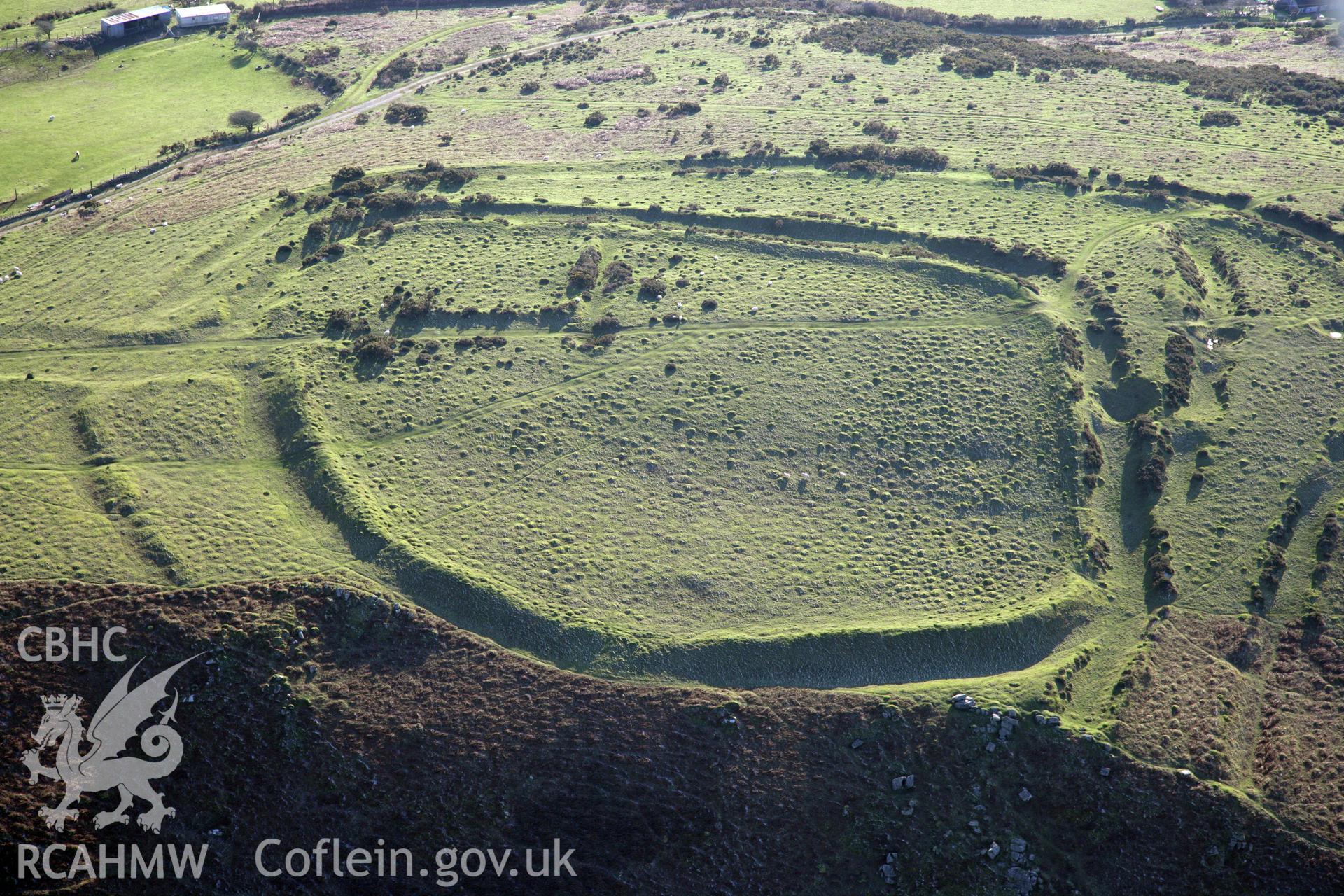 RCAHMW colour oblique photograph of The Bulwark, Llanmadoc Hill. Taken by Toby Driver on 02/02/2012.