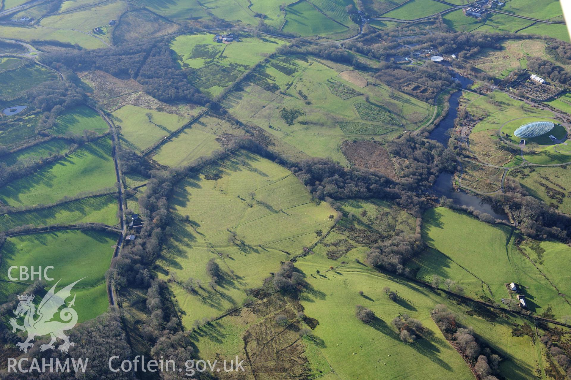 RCAHMW colour oblique photograph of Middleton Hall, park earthworks. Taken by Toby Driver on 28/11/2012.