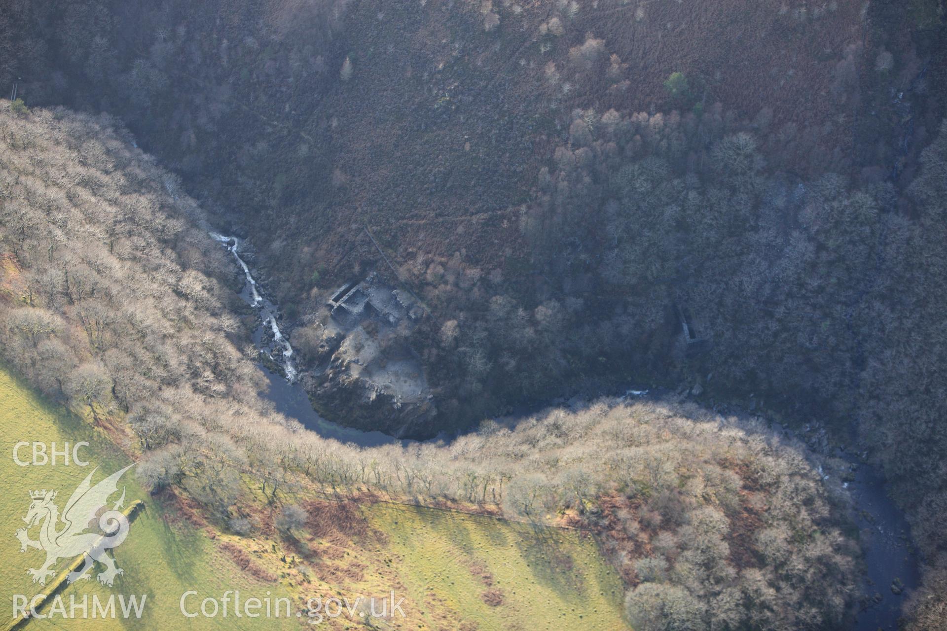 RCAHMW colour oblique photograph of Temple Lead Mine, Dressing Floors. Taken by Toby Driver on 07/02/2012.