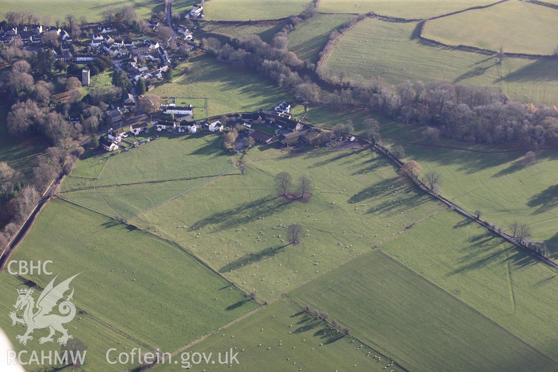 RCAHMW colour oblique photograph of LLANFRYNACH WATER MEADOWS OR DRAINAGE SYSTEM. Taken by Toby Driver on 23/11/2012.