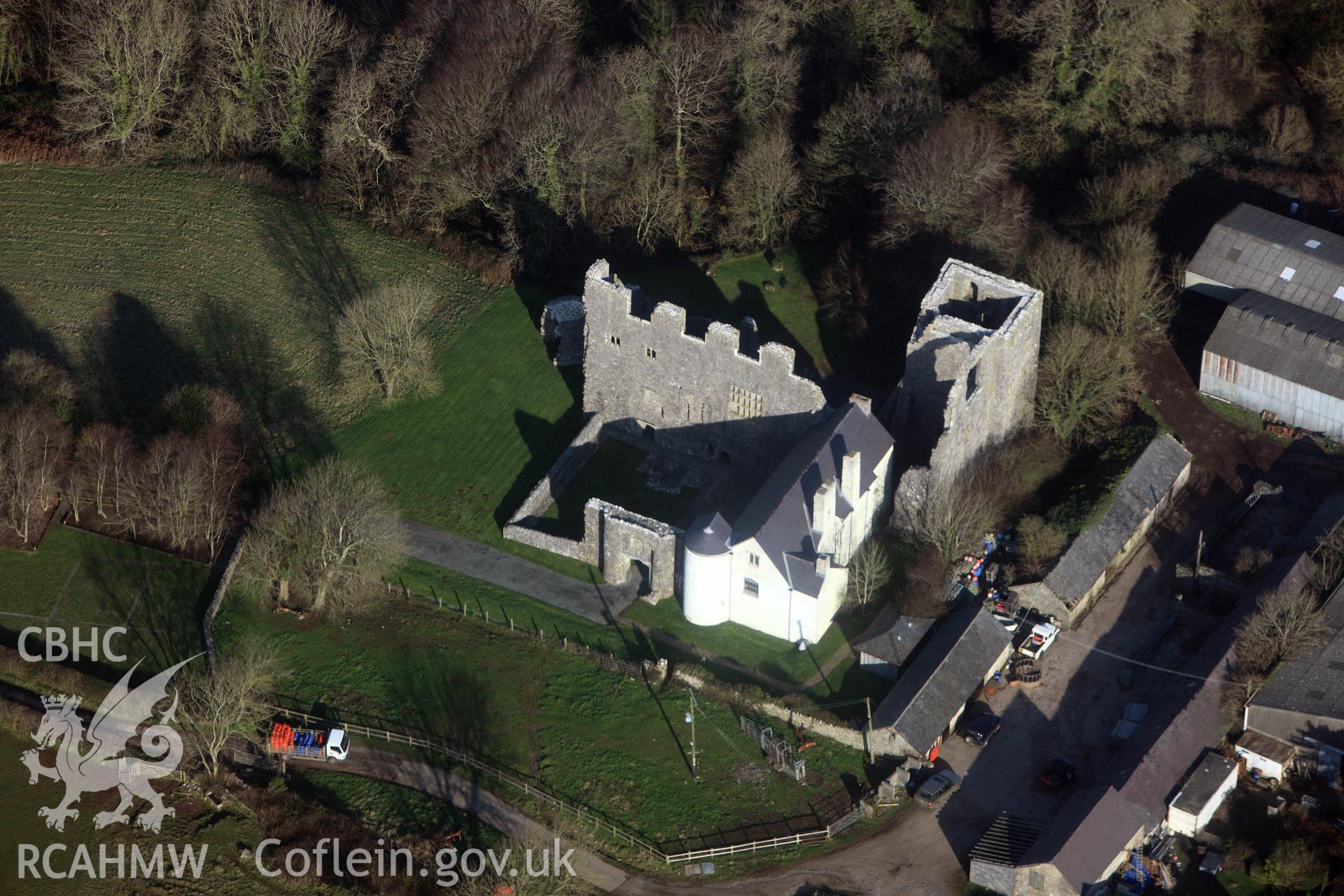 RCAHMW colour oblique photograph of Oxwich Castle. Taken by Toby Driver on 02/02/2012.