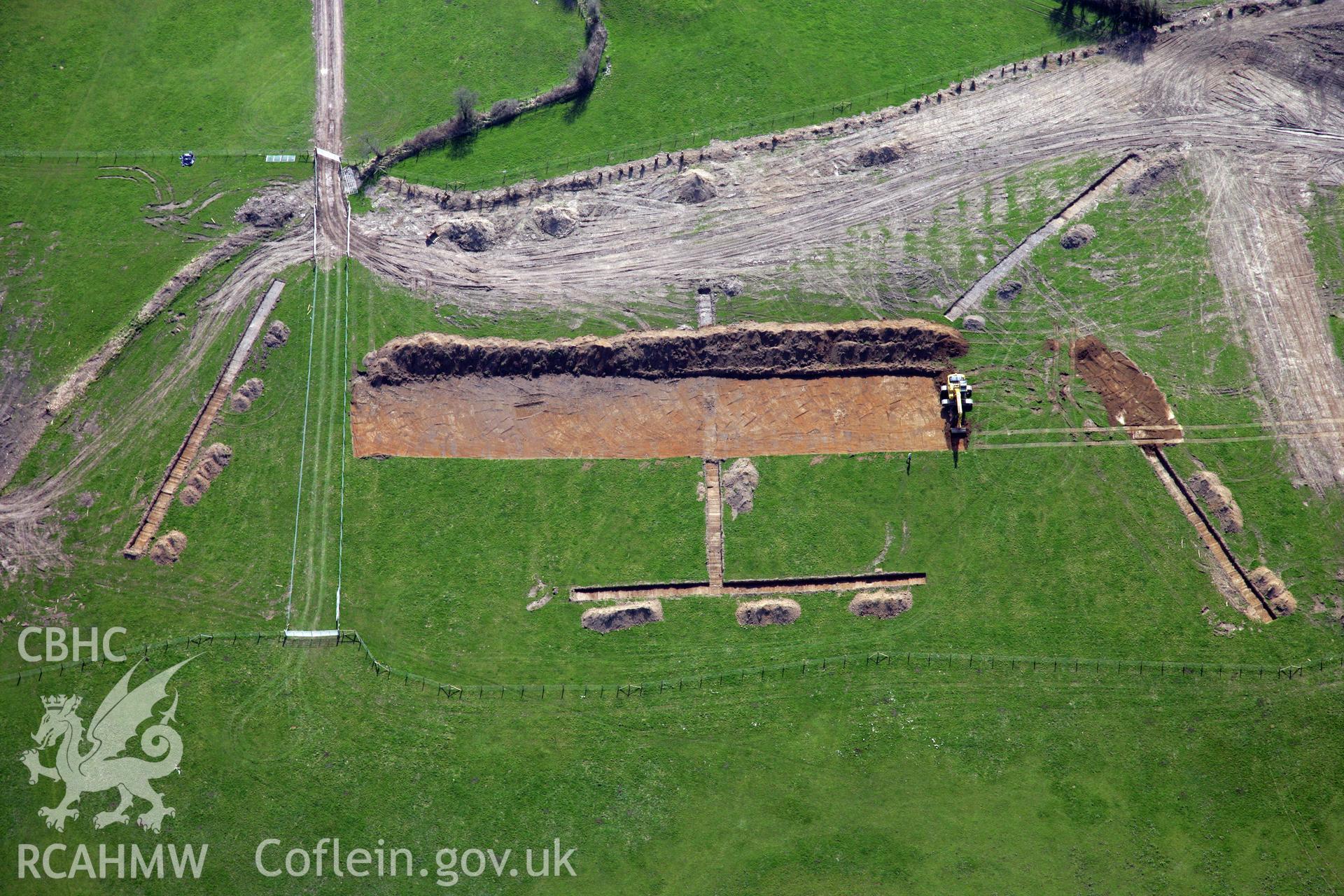 RCAHMW colour oblique photograph of A477 Bypass, Llanddowror; excavations near Castell Llanddowror. Taken by Toby Driver and Oliver Davies on 28/03/2012.