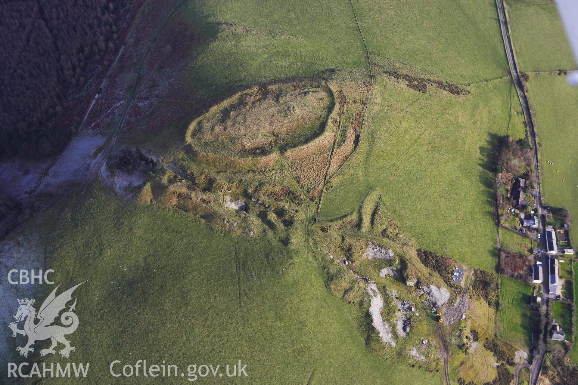 RCAHMW colour oblique photograph of Darren Camp,View from North West. Taken by Toby Driver on 07/02/2012.