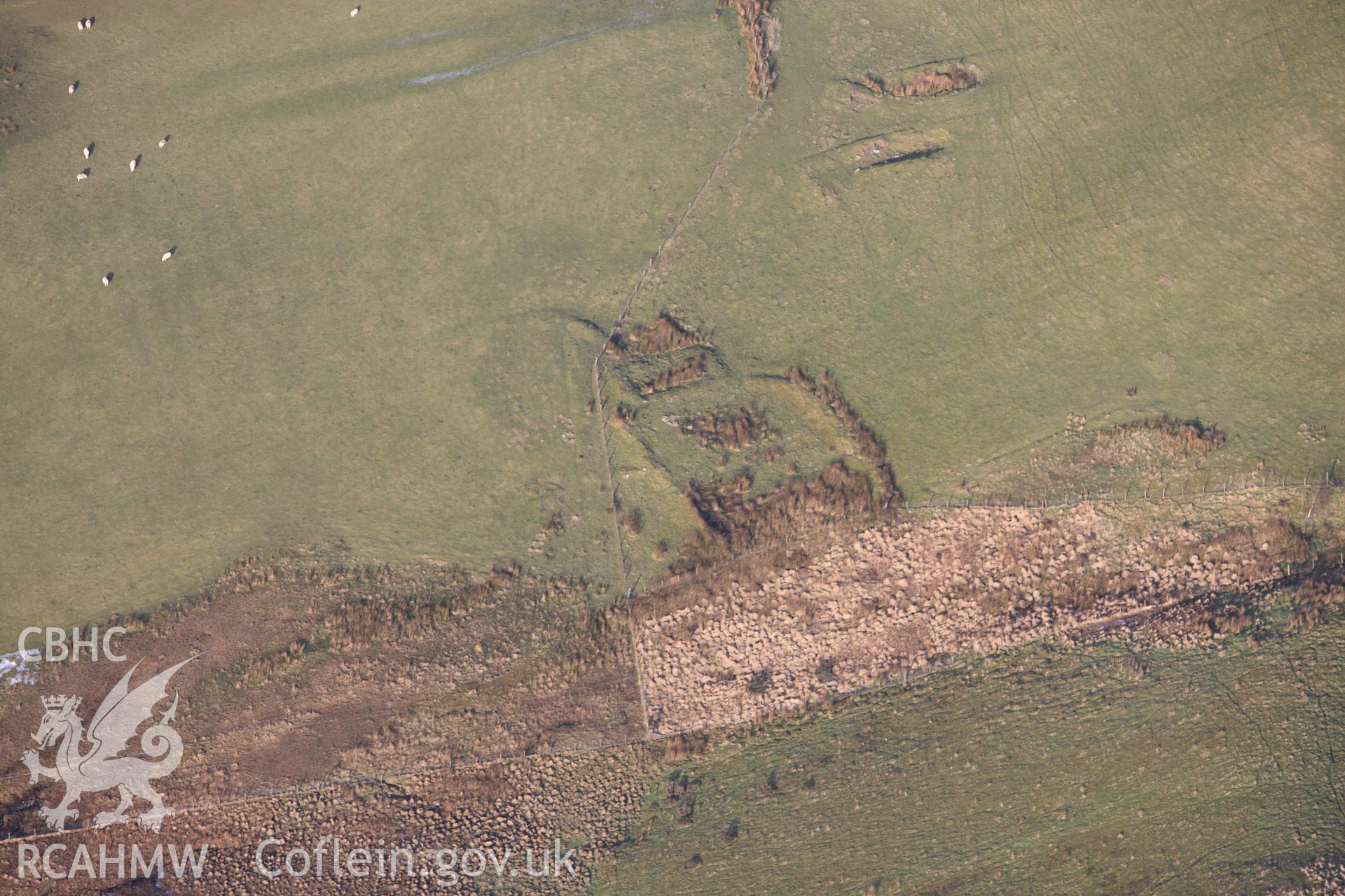 RCAHMW colour oblique photograph of Banc Erw Barfe, Deserted Rural Settlement. Taken by Toby Driver on 07/02/2012.