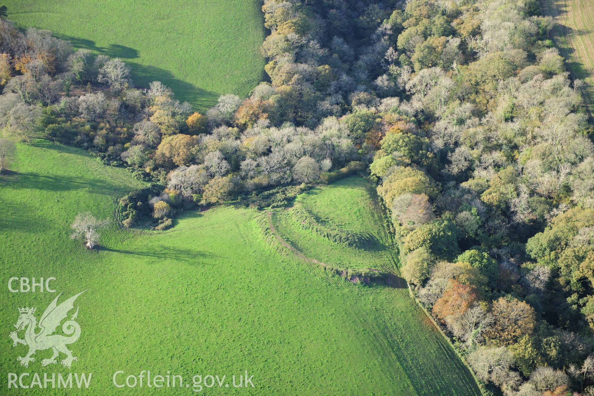 RCAHMW colour oblique photograph of Blaengwaith Noah Camp. Taken by Toby Driver on 26/10/2012.