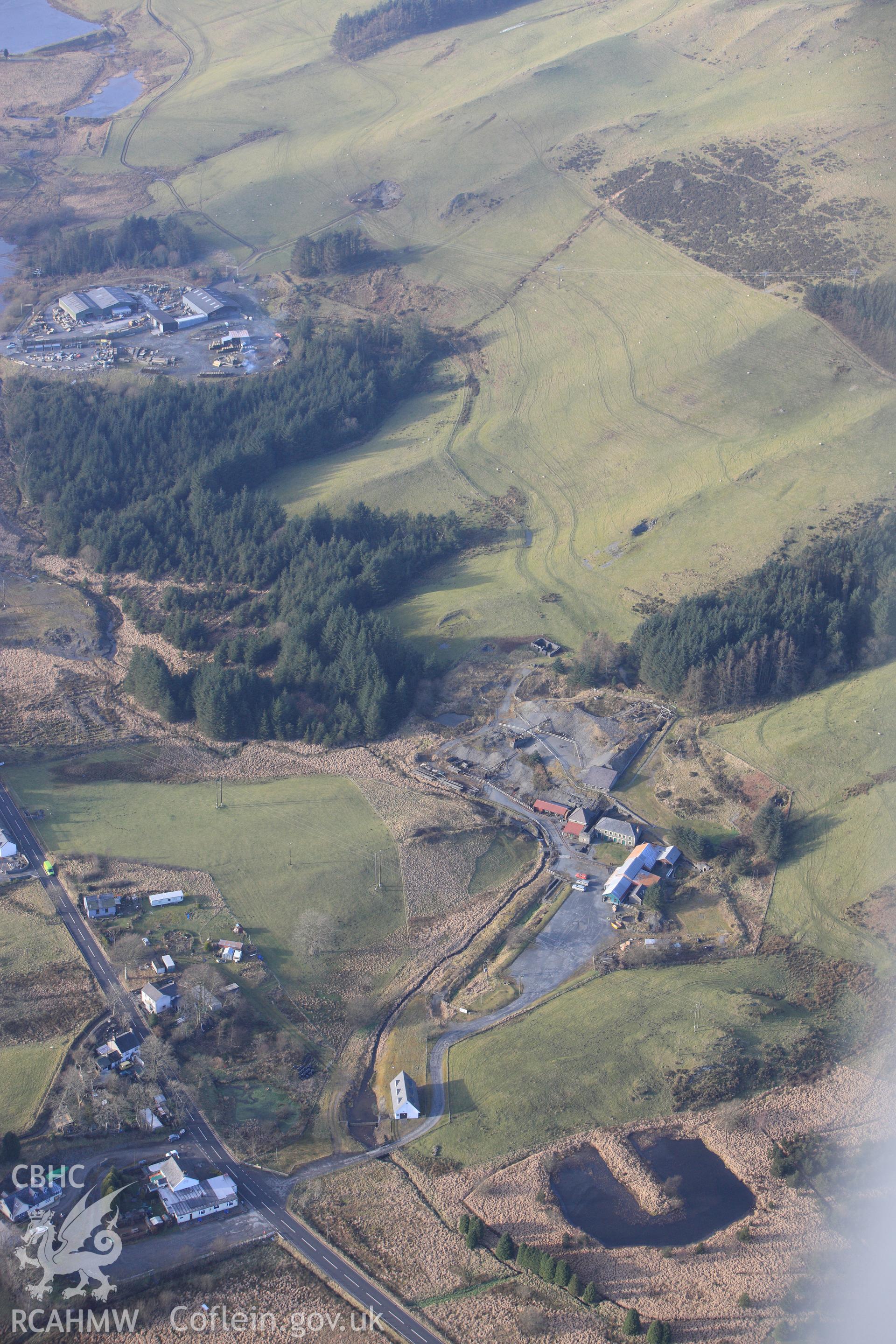 RCAHMW colour oblique photograph of Llywernog Silver Lead Mining Museum, View from South East. Taken by Toby Driver on 07/02/2012.