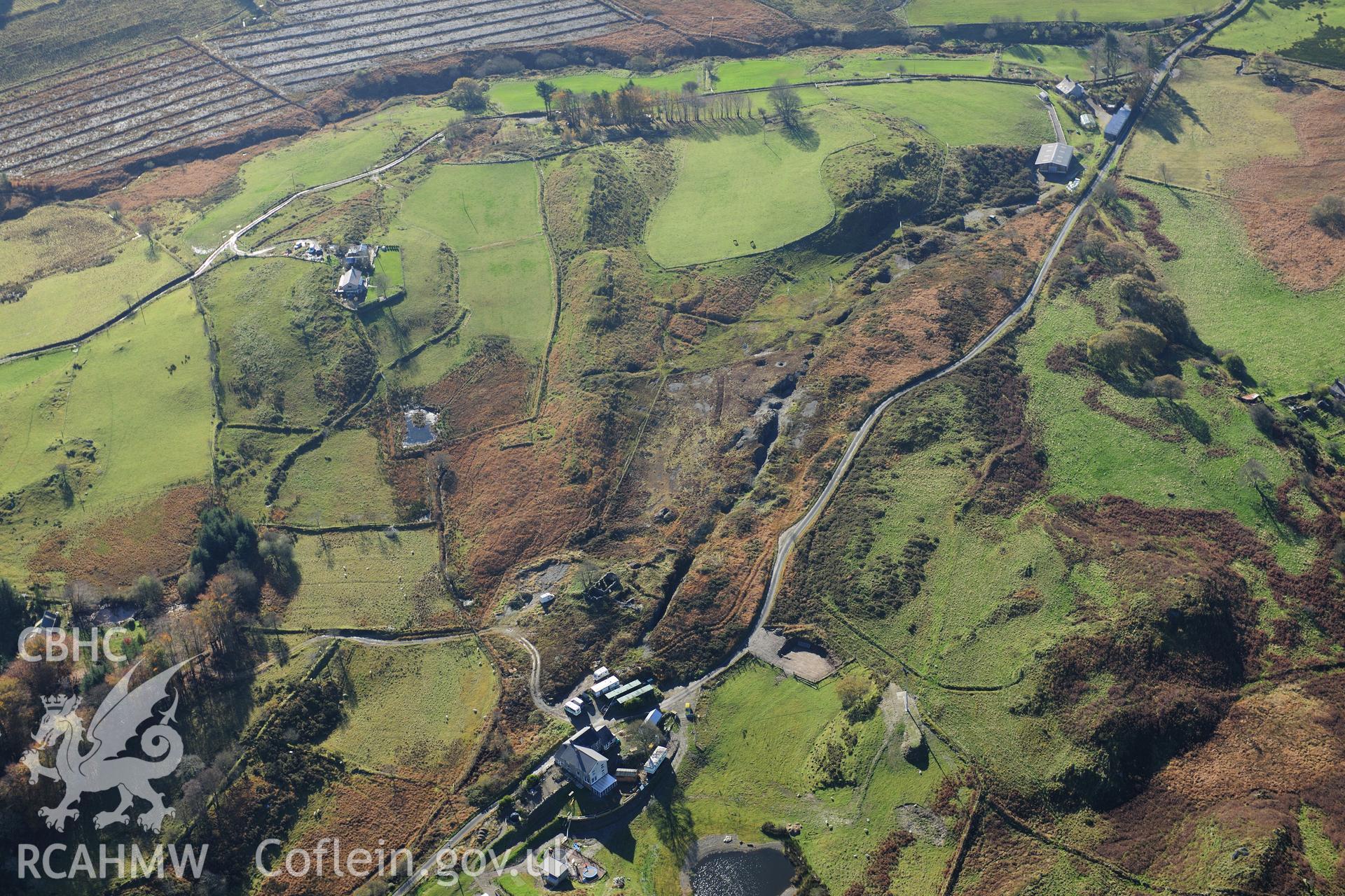 RCAHMW colour oblique photograph of Logaulas lead mine, Lisburne mine. Taken by Toby Driver on 05/11/2012.