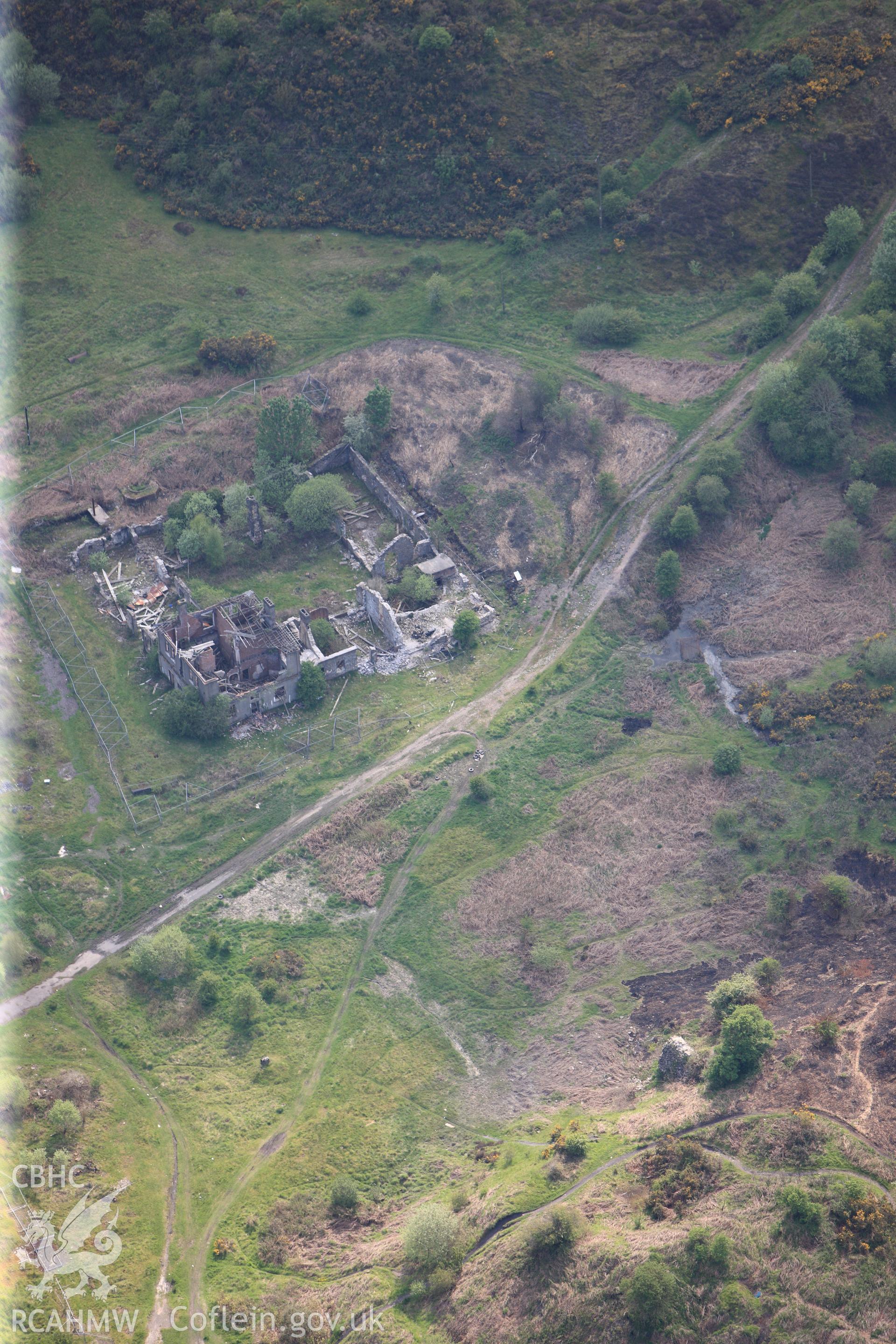 RCAHMW colour oblique photograph of British Ironworks, offices and workshops. Taken by Toby Driver on 22/05/2012.