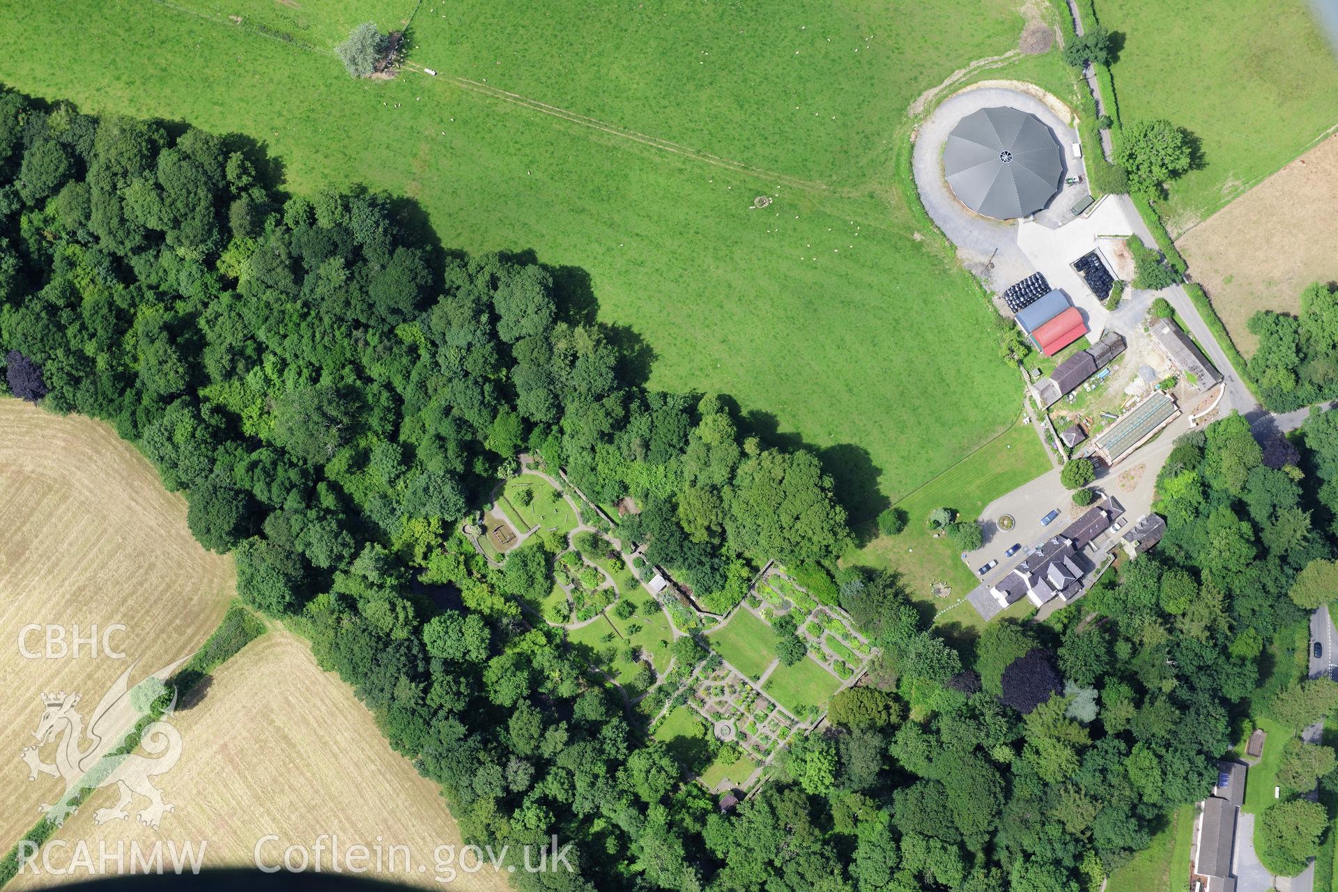 RCAHMW colour oblique photograph of Ty Glyn Garden, Ciliau Aeron. Taken by Toby Driver on 27/07/2012.