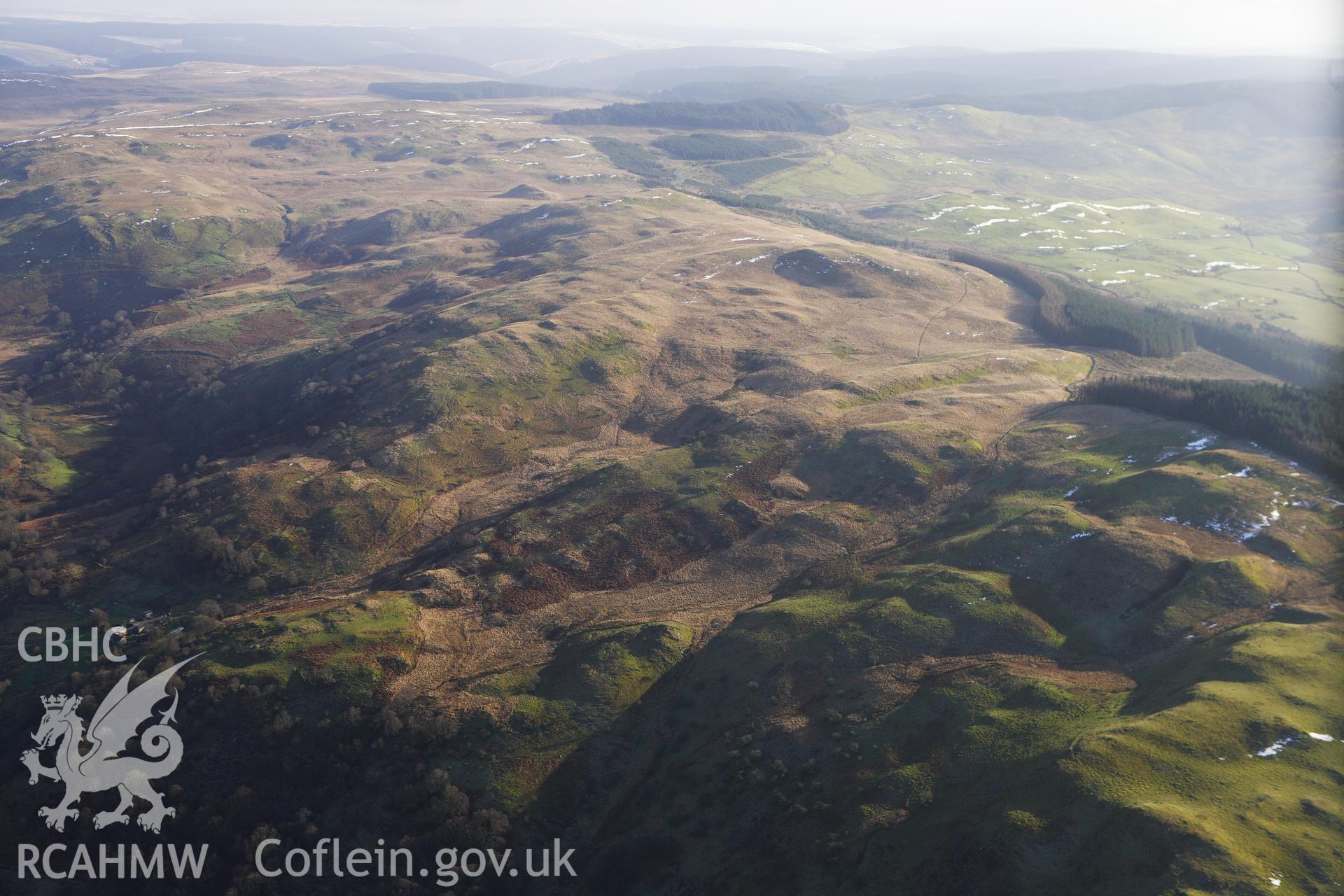 RCAHMW colour oblique photograph of Hafod Eidos, landscape setting from north-west. Taken by Toby Driver on 07/02/2012.