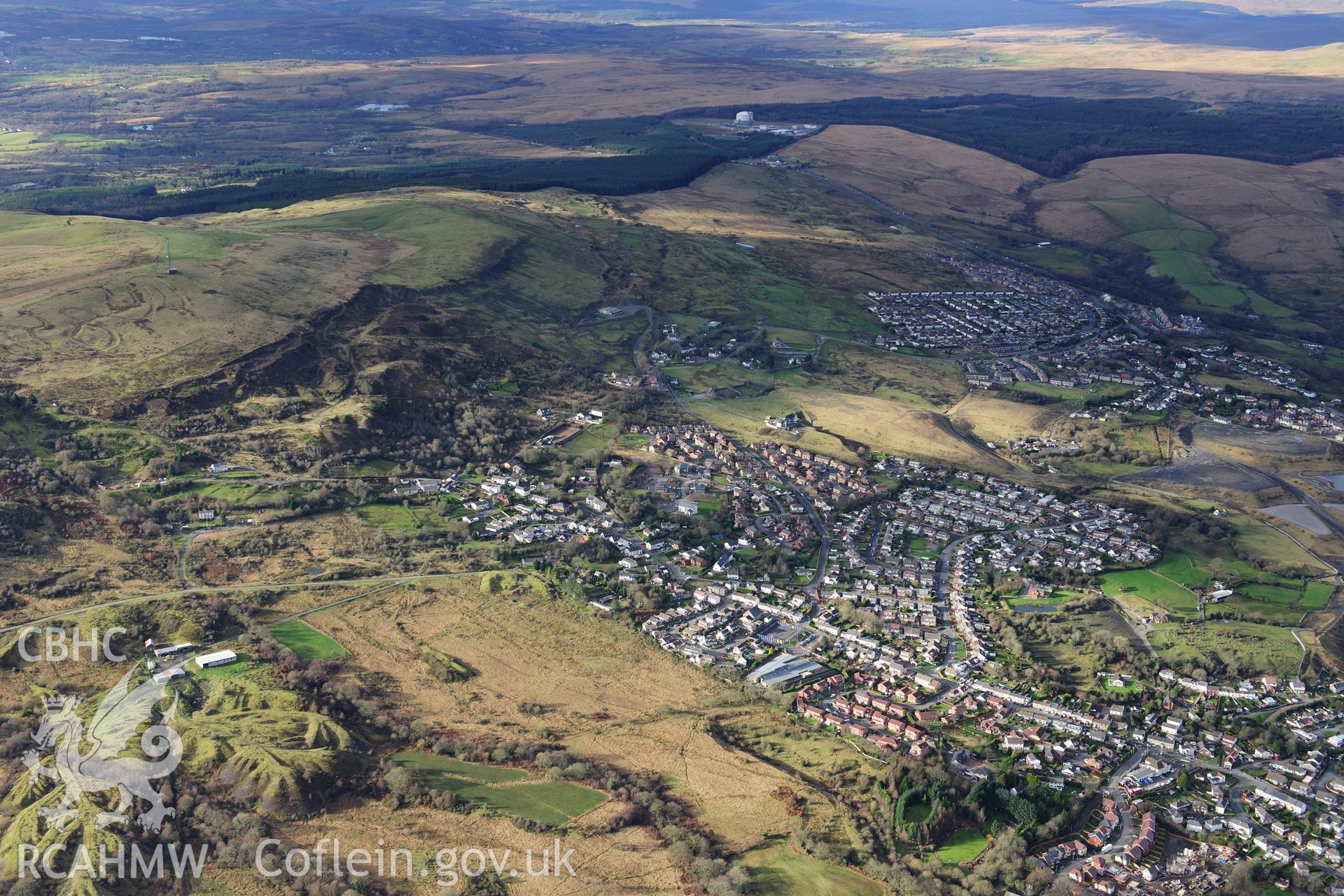 RCAHMW colour oblique photograph of Cwmdu Drift Mine, and industrial landscape. Taken by Toby Driver on 28/11/2012.