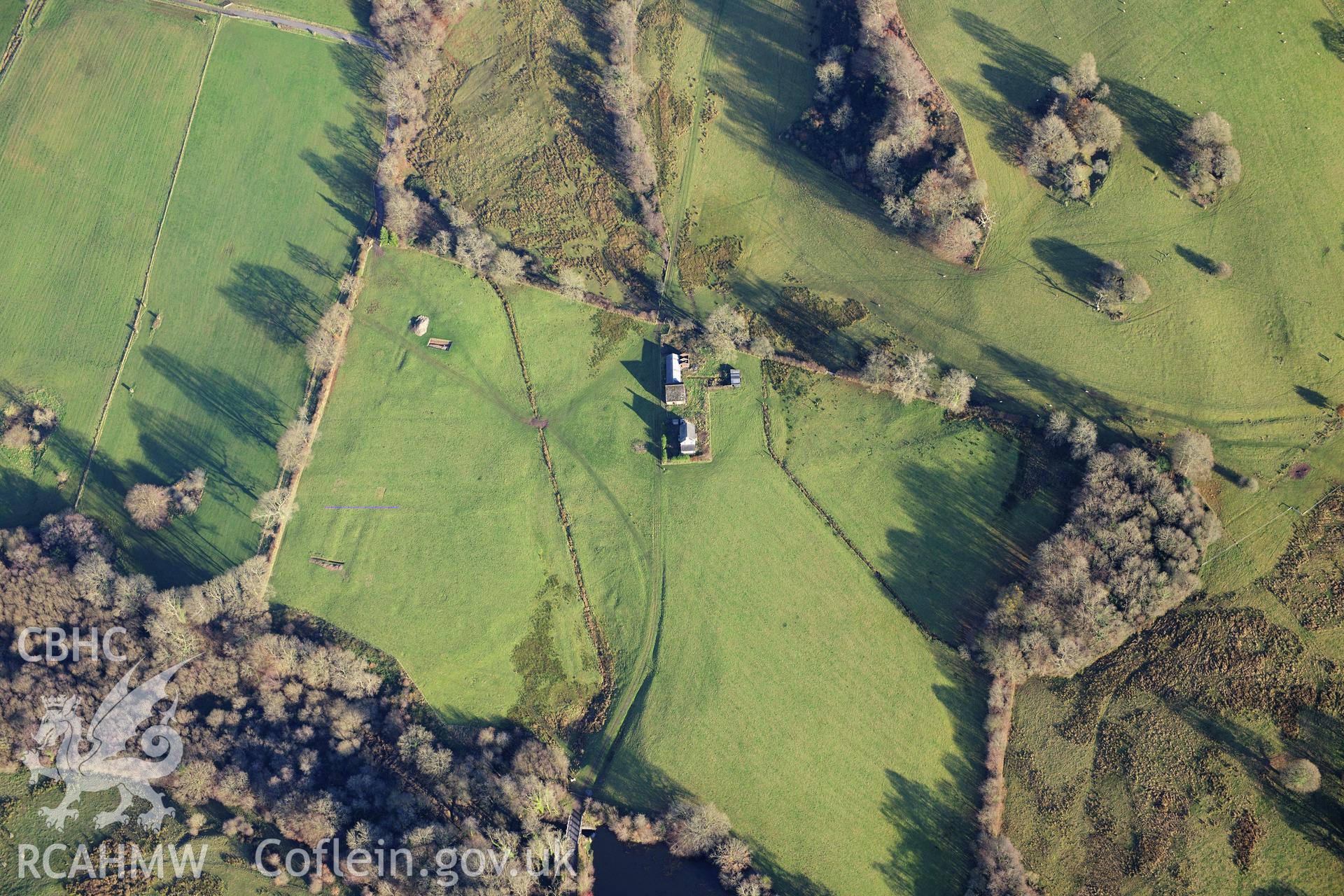 RCAHMW colour oblique photograph of Middleton Hall, and formal garden, with excavation trenches. Taken by Toby Driver on 28/11/2012.