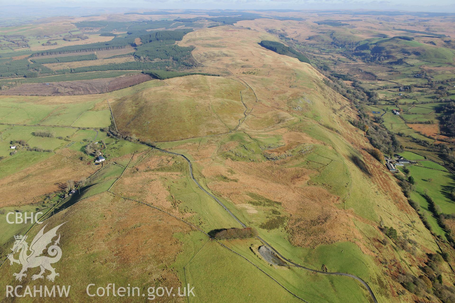 RCAHMW colour oblique photograph of Careg y Bwci, Roman signal station, high landscape view looking north-east. Taken by Toby Driver on 05/11/2012.