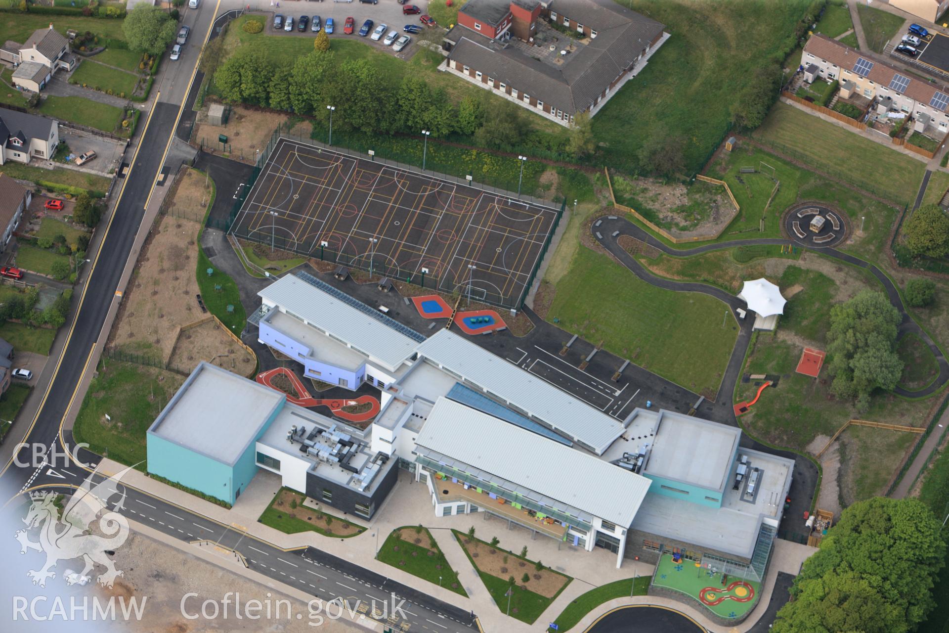 RCAHMW colour oblique photograph of Blaenavon, new school, Middle Coedcae. Taken by Toby Driver on 22/05/2012.