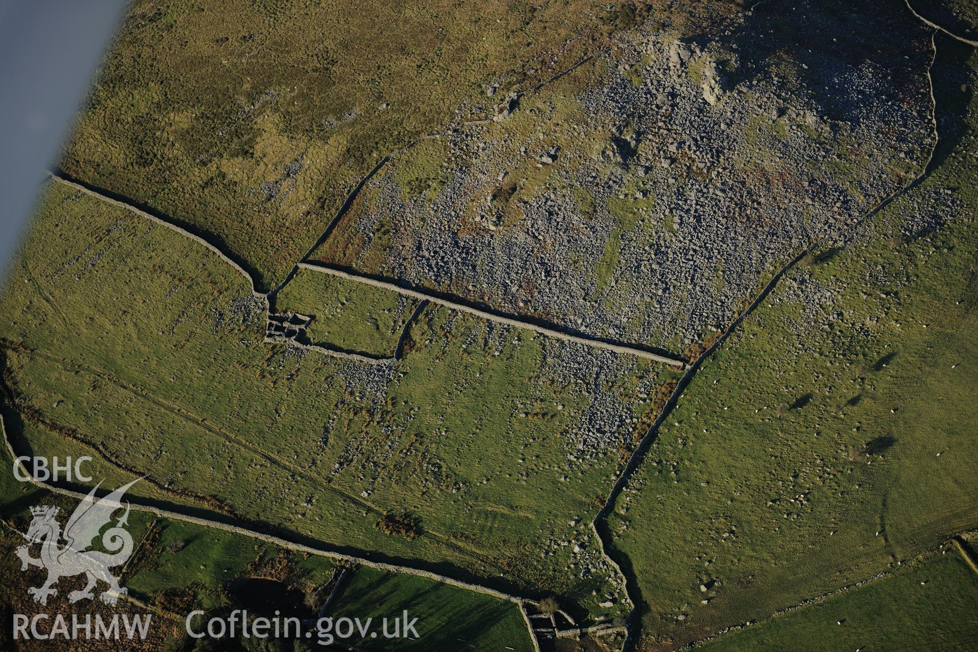 RCAHMW colour oblique photograph of Tyddyn mawr cultivation bed, and landscape. Taken by Toby Driver on 10/12/2012.