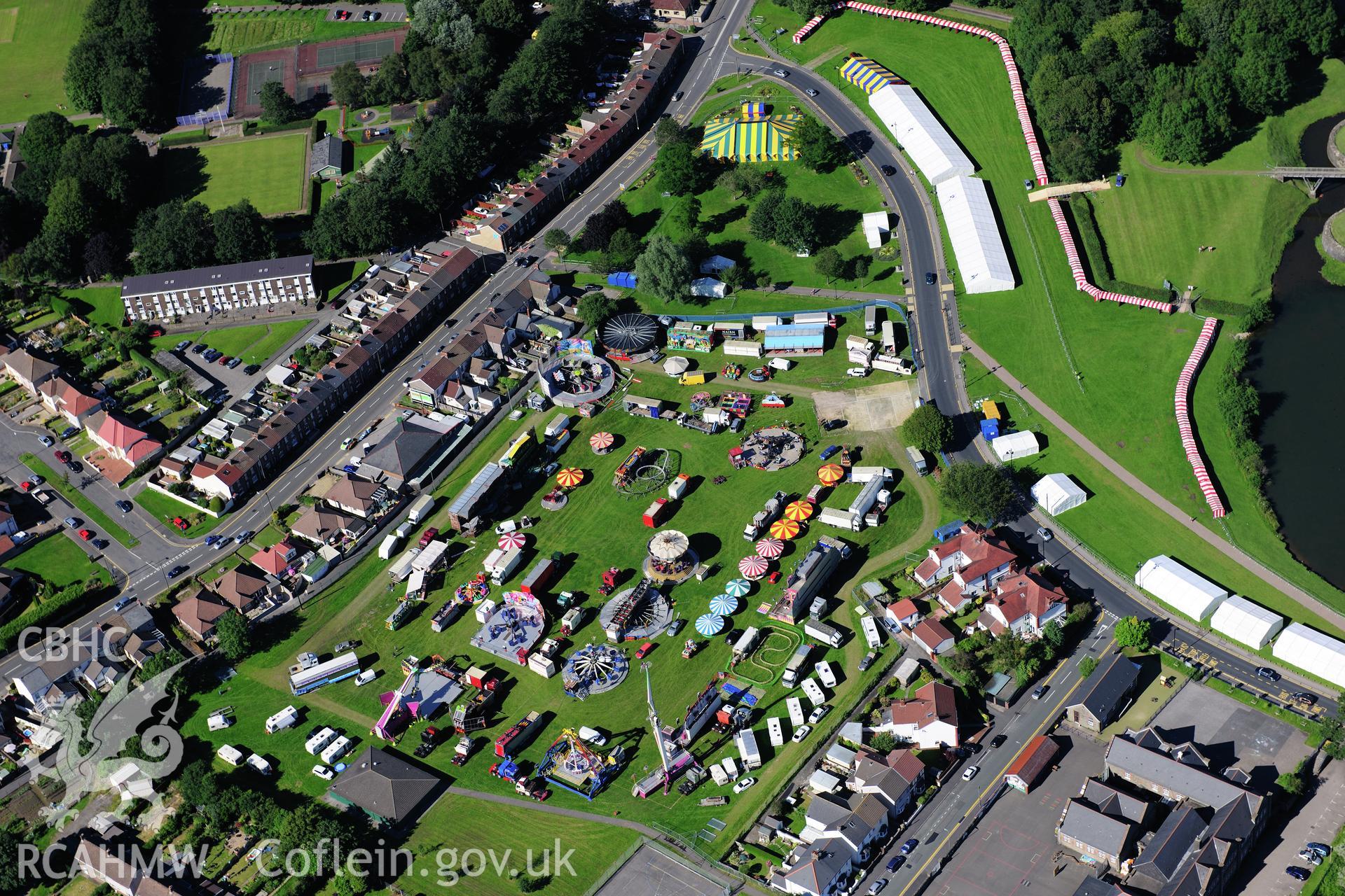 RCAHMW colour oblique photograph of Carnival Field, Caerphilly. Taken by Toby Driver on 24/07/2012.