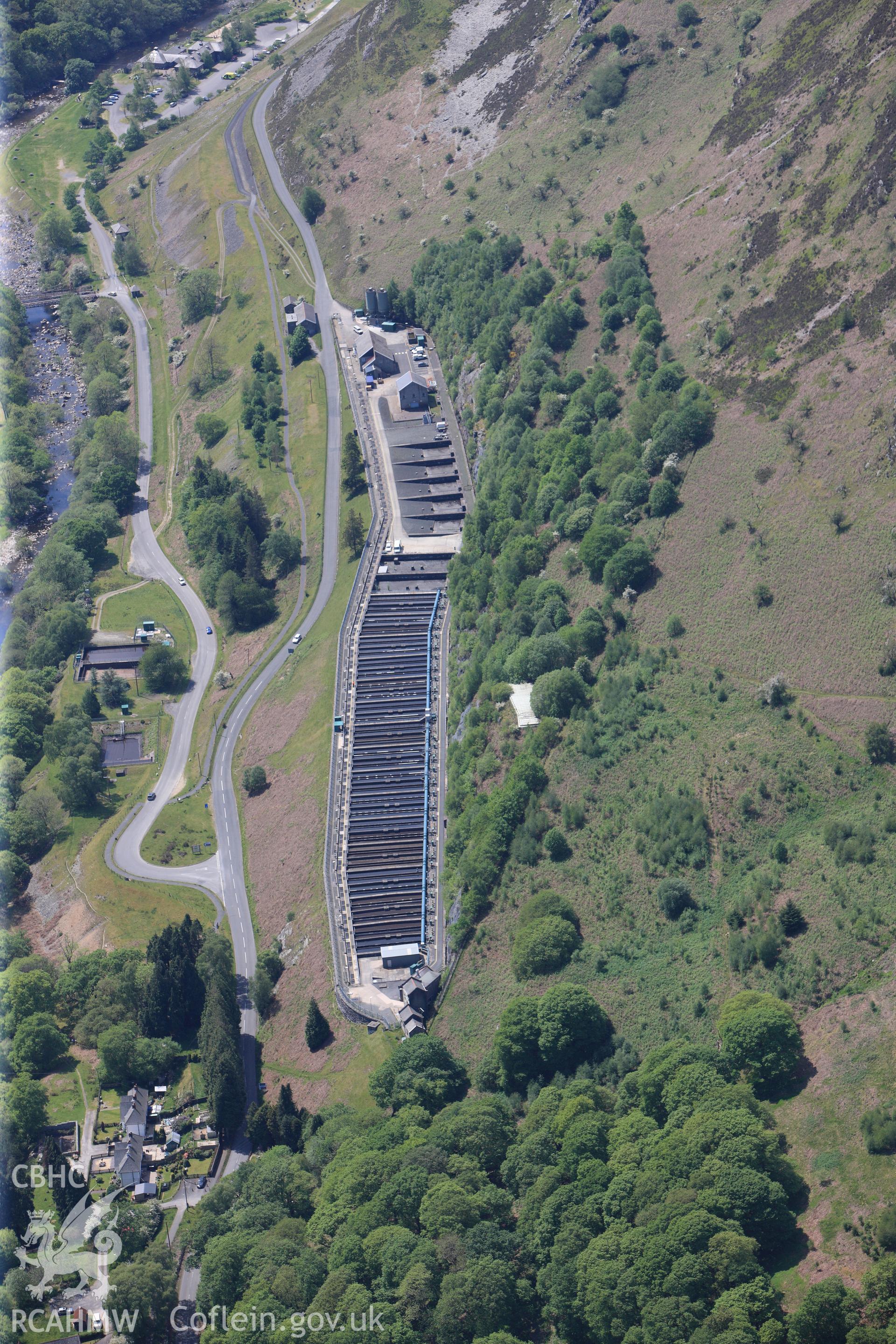 RCAHMW colour oblique photograph of Elan Aquaduct: Filter beds, Elan Conduit. Taken by Toby Driver on 28/05/2012.