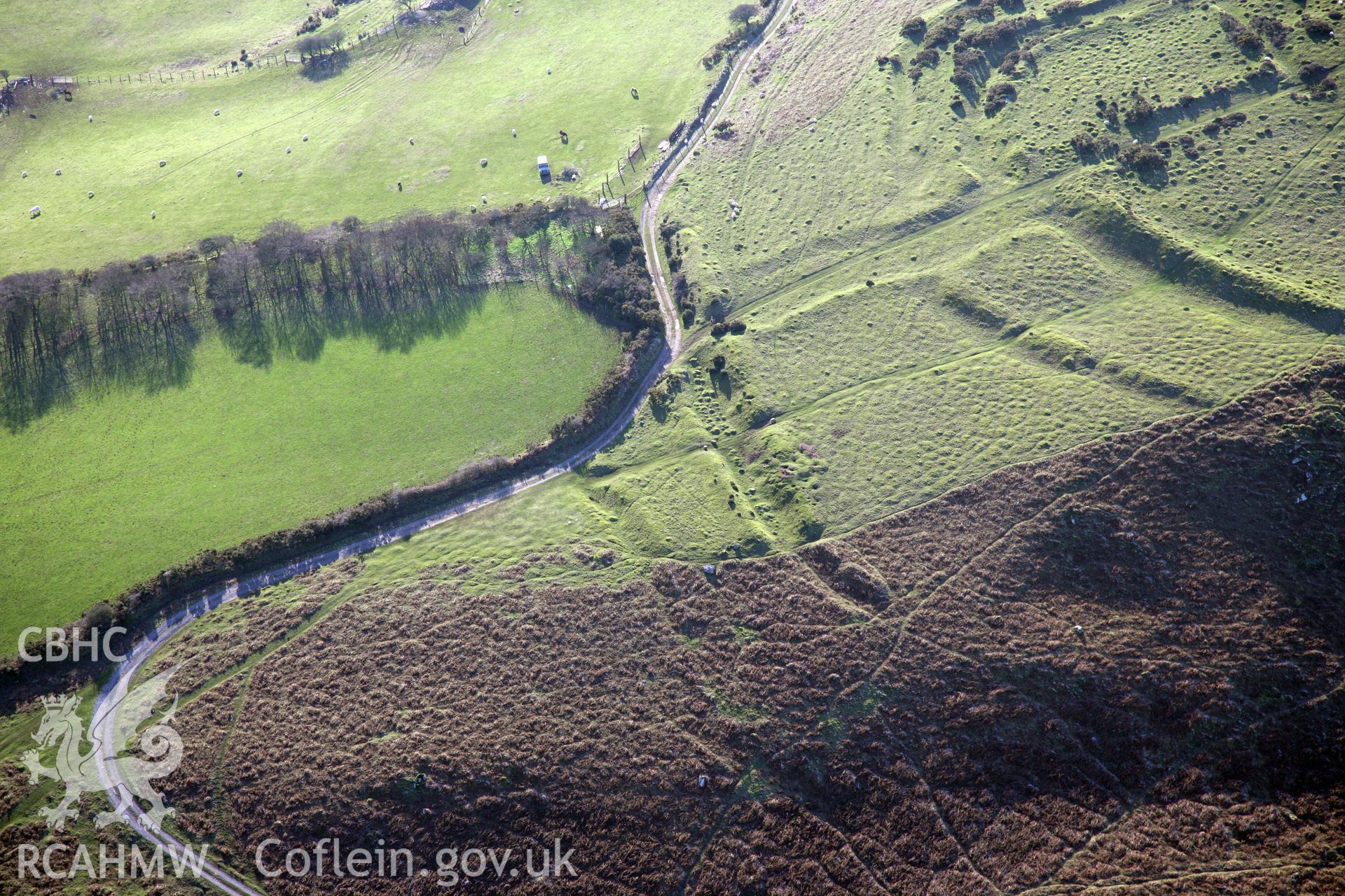 RCAHMW colour oblique photograph of The Bulwark, Llanmadoc Hill. Taken by Toby Driver on 02/02/2012.