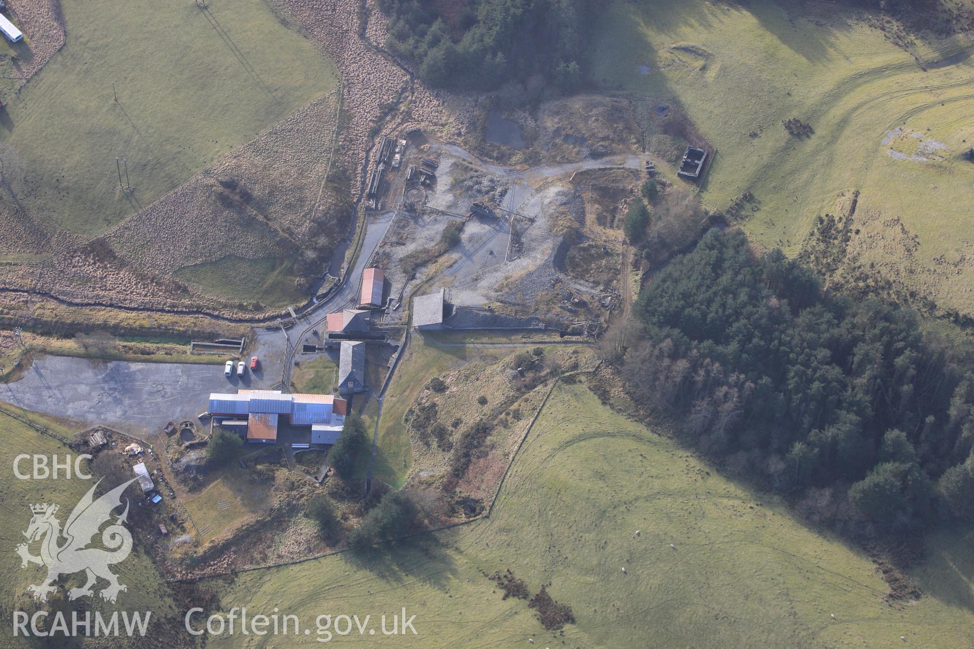 RCAHMW colour oblique photograph of Llywernog Silver Lead Mining Museum, View from North East. Taken by Toby Driver on 07/02/2012.