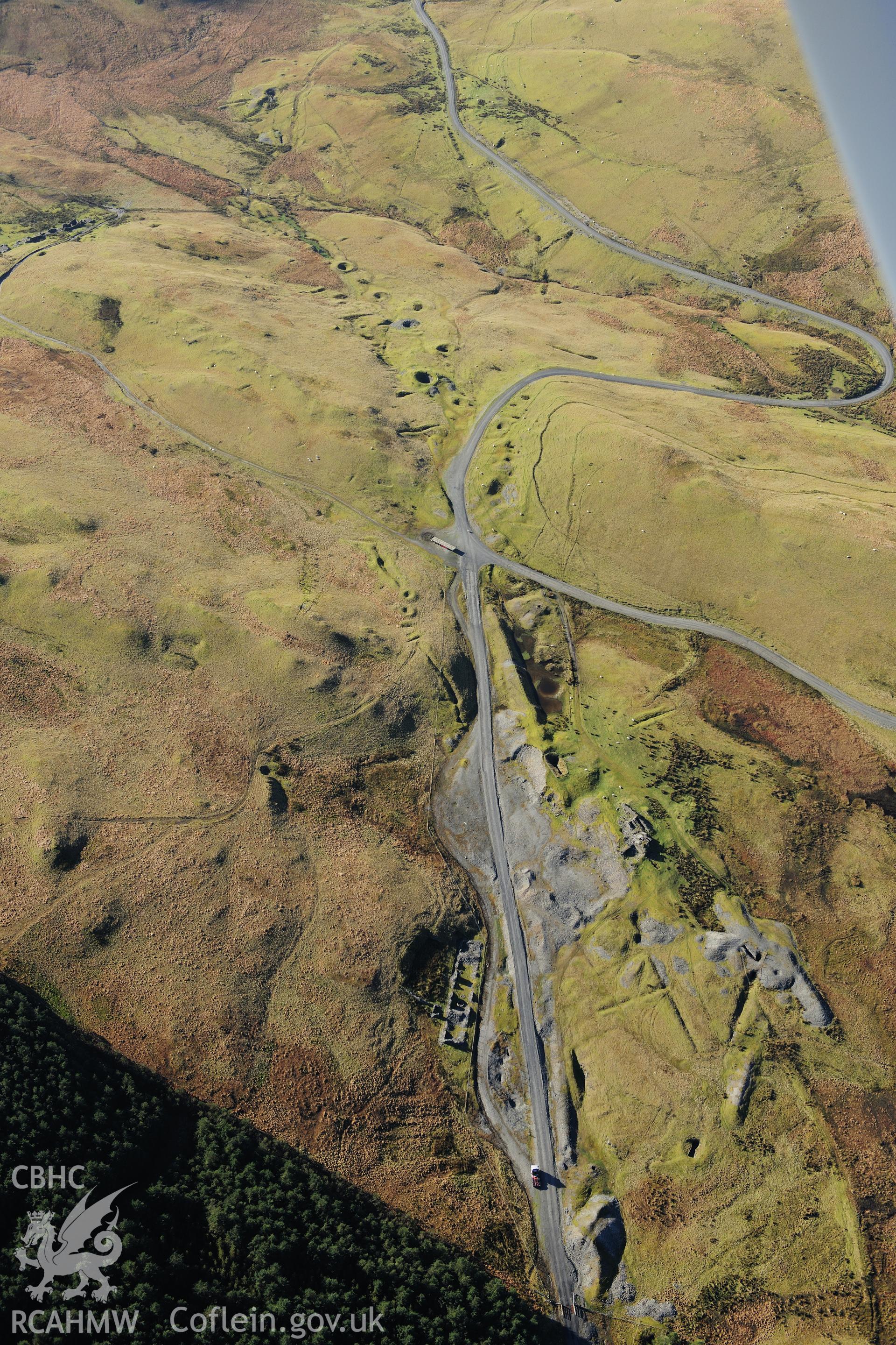 RCAHMW colour oblique photograph of Esgair Hir Lead Mine. Taken by Toby Driver on 05/11/2012.