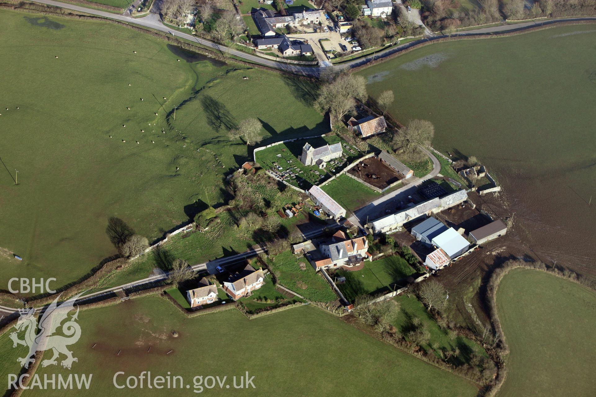 RCAHMW colour oblique photograph of Llanddewi Earthworks. Taken by Toby Driver on 02/02/2012.