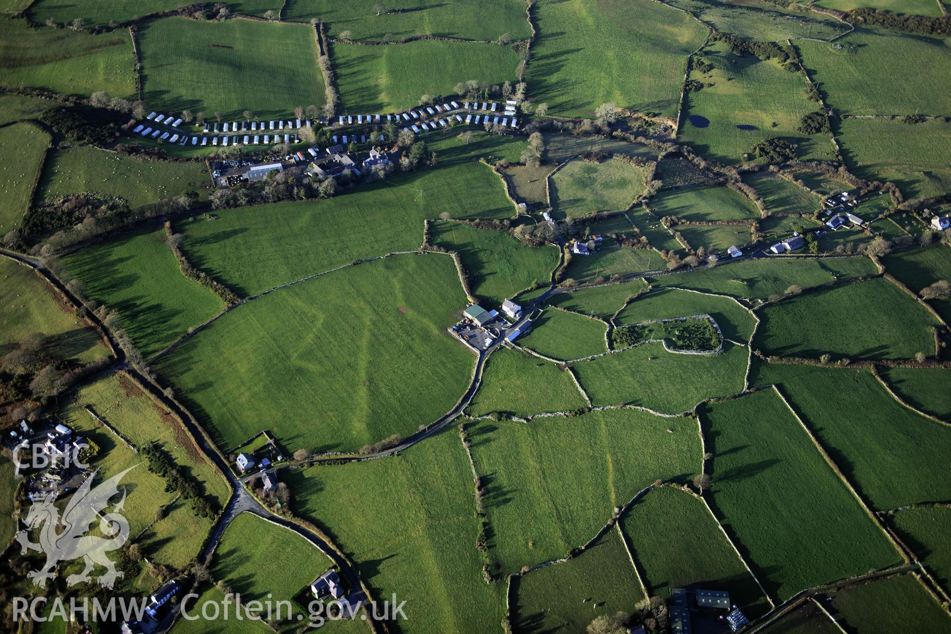 RCAHMW colour oblique photograph of Pen y Gaer settlements and field systems, Glascoed. Taken by Toby Driver on 10/12/2012.