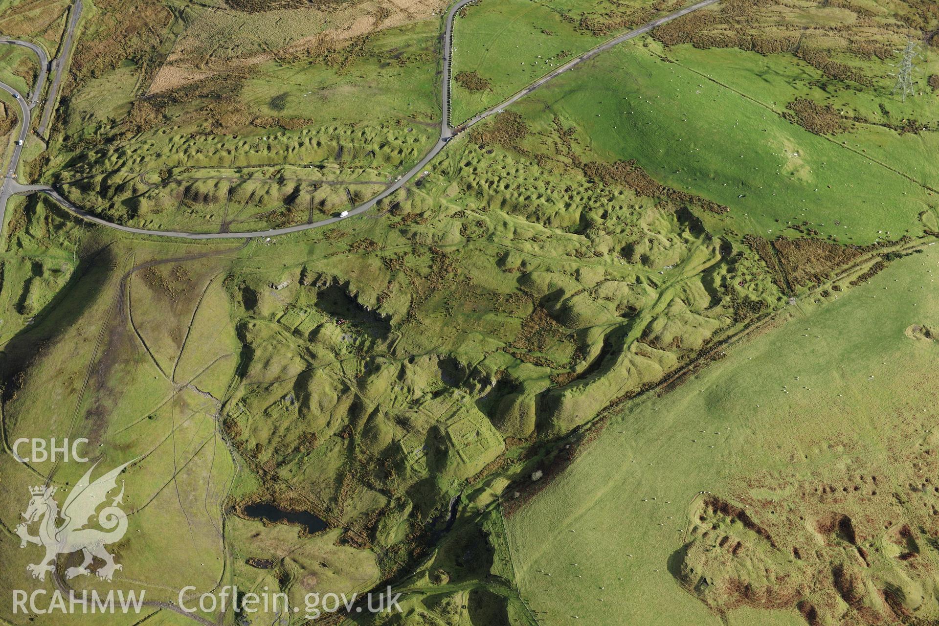 RCAHMW colour oblique photograph of Ffos y Fran ironstone worker's village. Taken by Toby Driver on 28/11/2012.