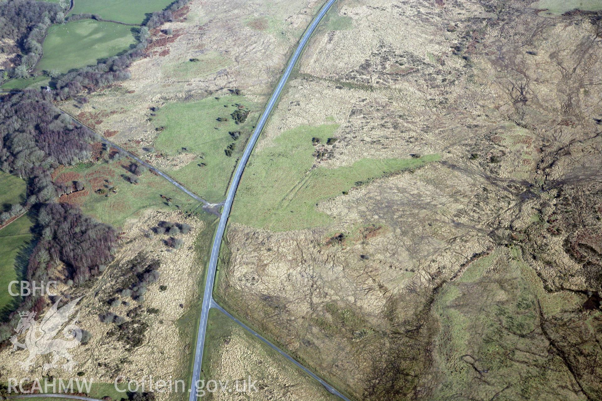 RCAHMW colour oblique photograph of No identified features. Path and fields (West of Fairwood Common Aerodrome). Taken by Toby Driver on 02/02/2012.