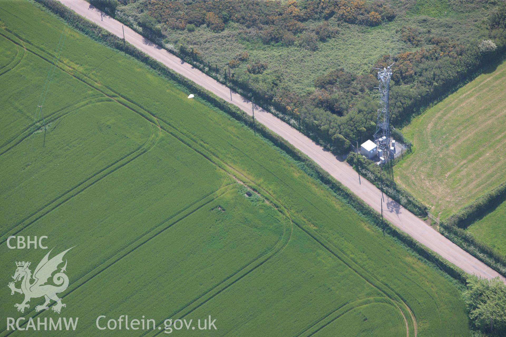 RCAHMW colour oblique photograph of General view of Hubberston Long Stone, looking south east. Taken by Toby Driver on 24/05/2012.