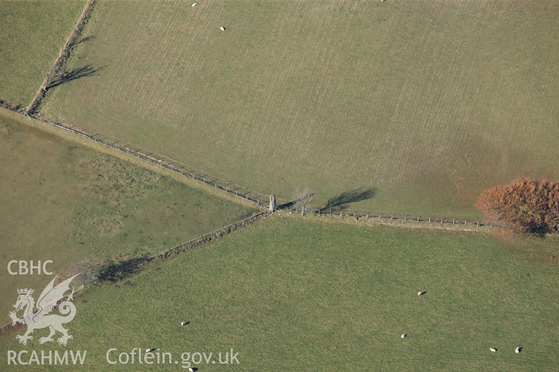 RCAHMW colour oblique photograph of Carreg Hirfaen, standing stone. Taken by Toby Driver on 05/11/2012.