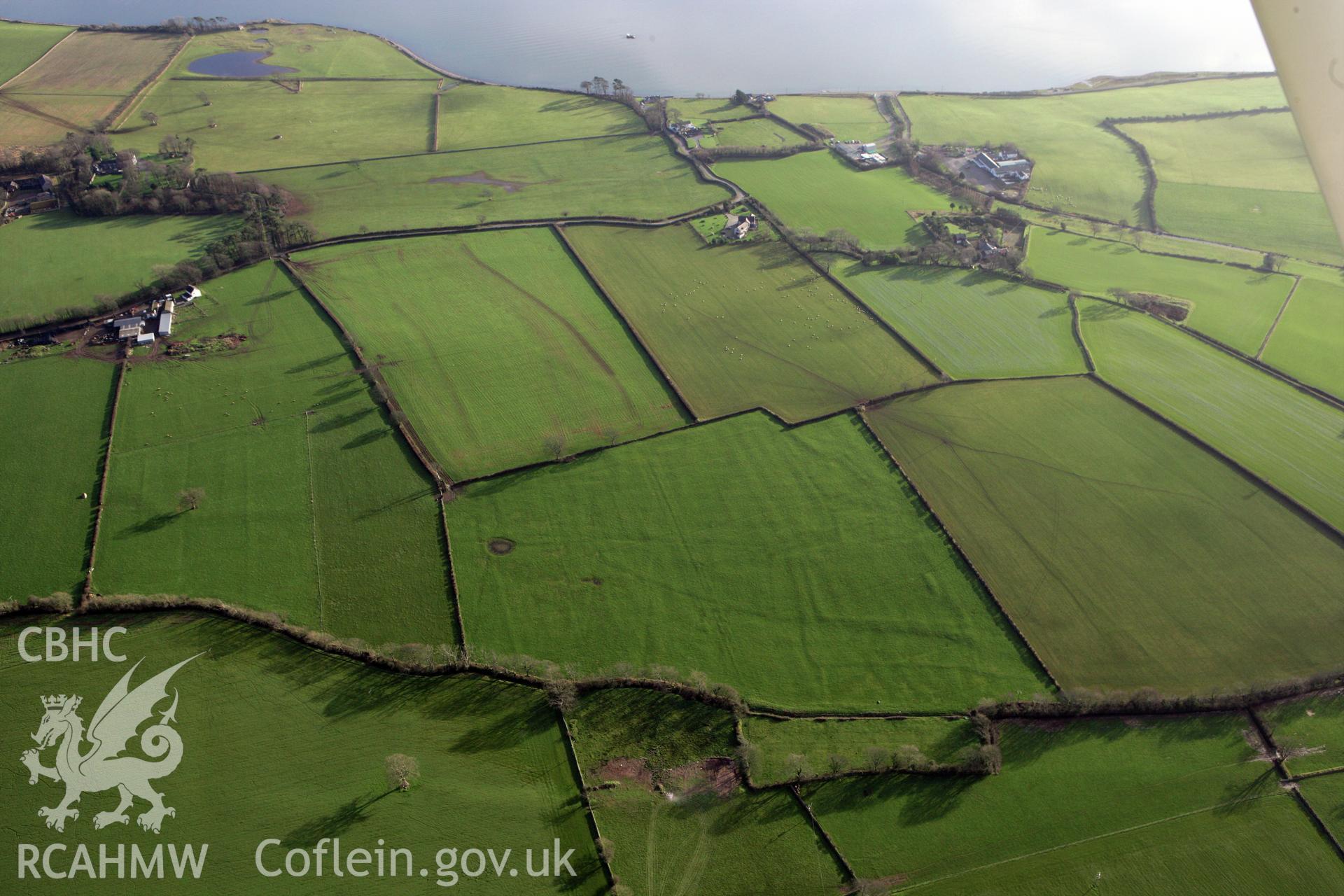 RCAHMW colour oblique photograph of Tai Cochion field system and settlement earthworks. Taken by Toby Driver on 13/01/2012.