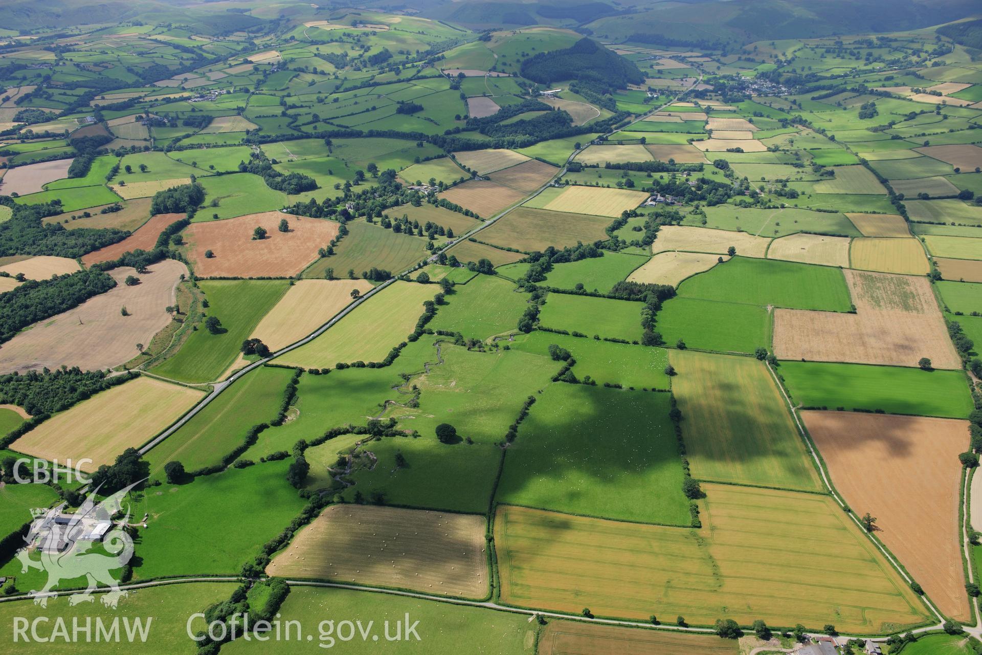 RCAHMW colour oblique photograph of Hindwell Cursus, central section, view looking south-west. Taken by Toby Driver on 27/07/2012.