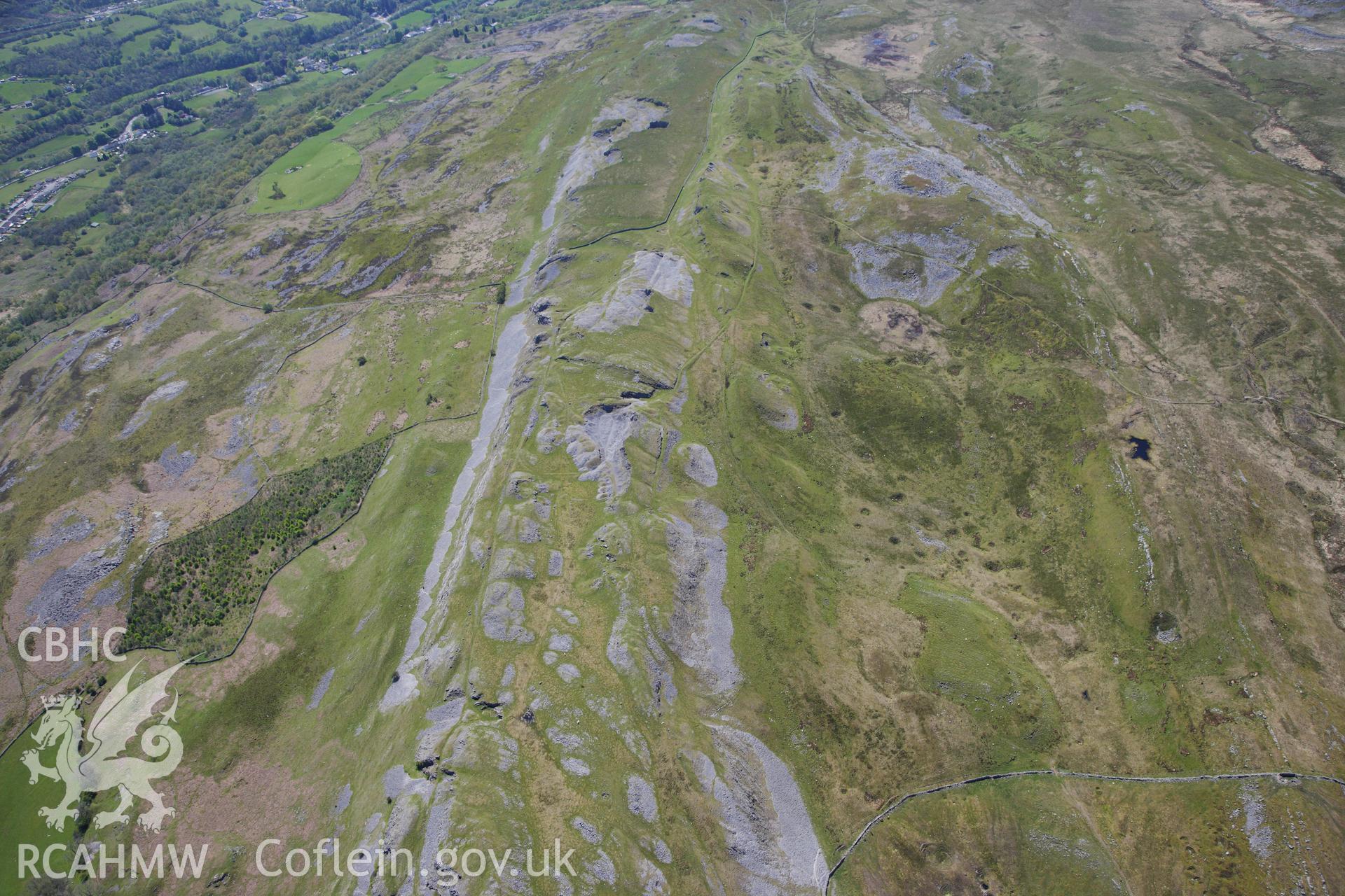 RCAHMW colour oblique photograph of Cribarth Quarries, view looking south-west. Taken by Toby Driver on 22/05/2012.