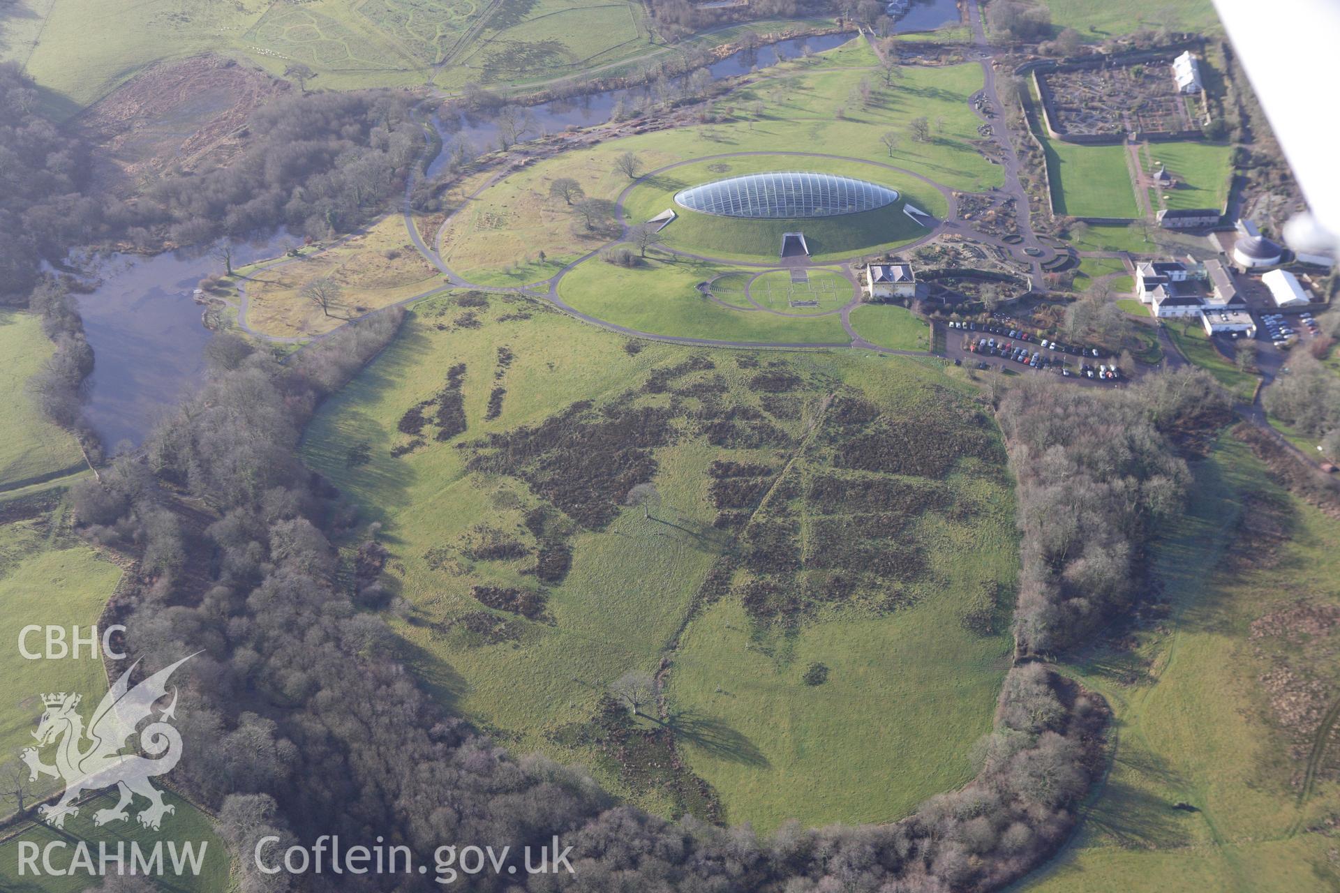 RCAHMW colour oblique photograph of The Great Glasshouse, The National Botanic Gardens of Wales, view from the north-east. Taken by Toby Driver on 27/01/2012.