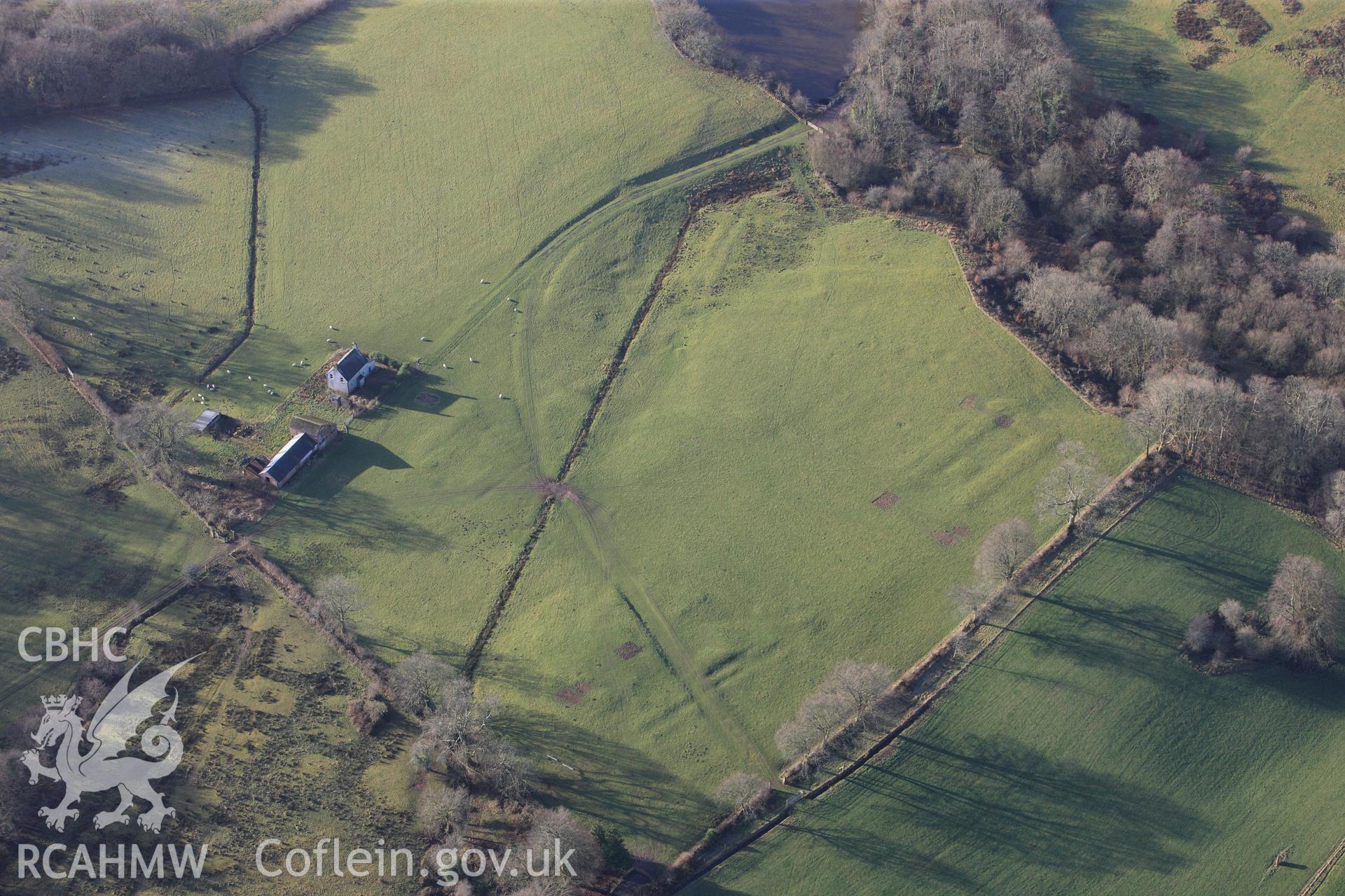 RCAHMW colour oblique photograph of Formal Garden, Middleton Hall, Llanarthney. Taken by Toby Driver on 27/01/2012.